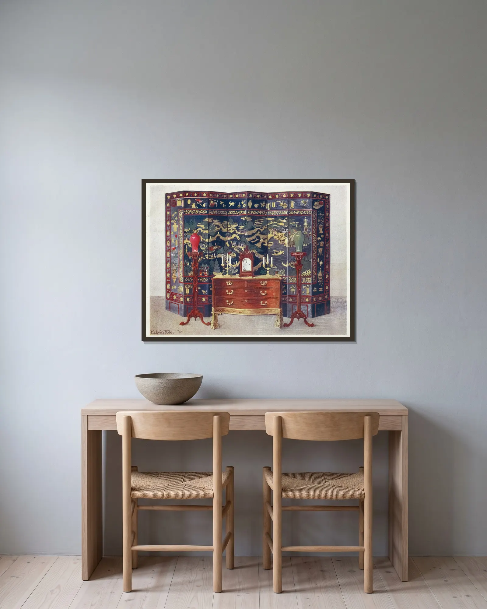 Curved commode table–Chippendale under French influence av Edwin Foley inramad på en vägg