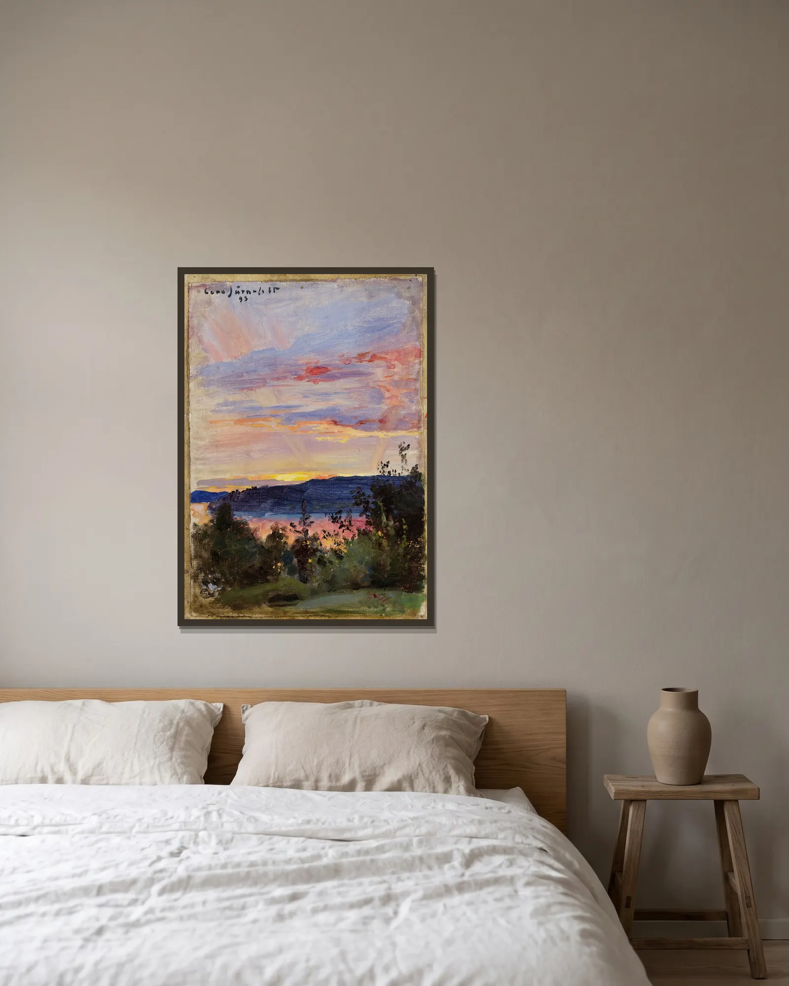 Sunset av Eero Järnefelt inramad på en vägg