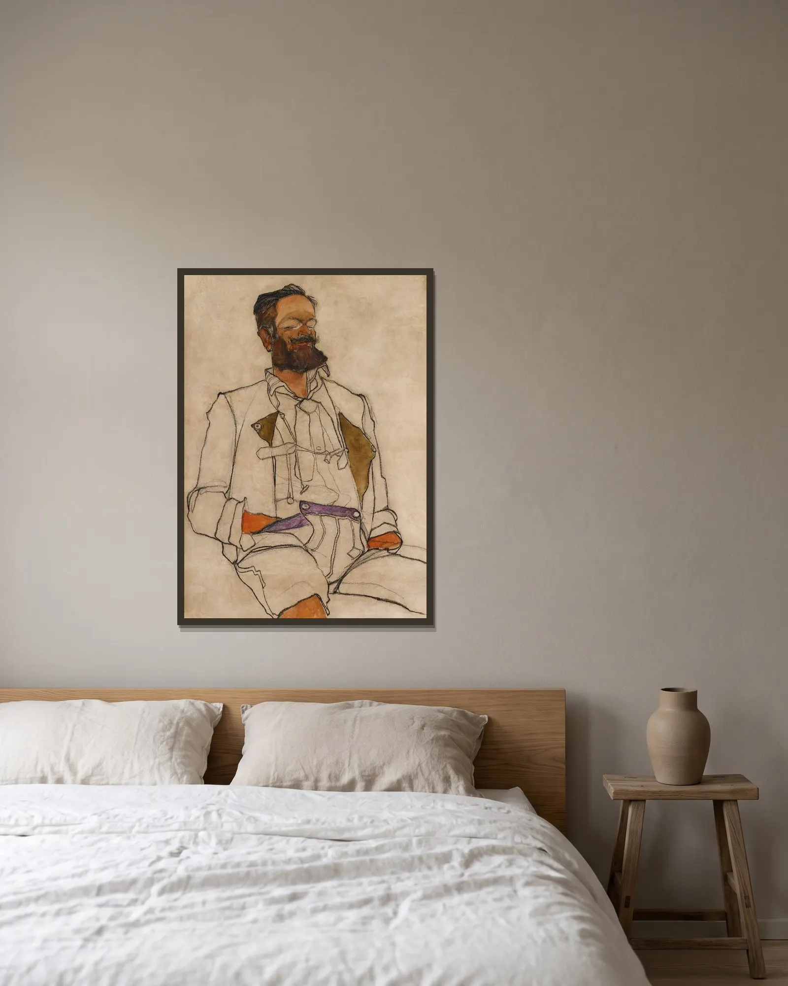 Bildnis eines Herren (Carl Reininghaus) av Egon Schiele inramad på en vägg