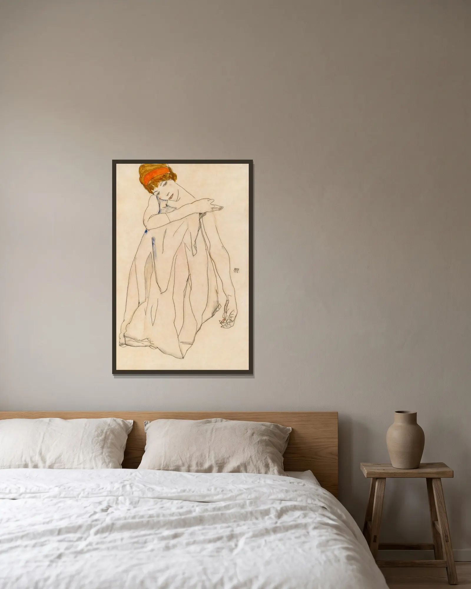 Dancer (Die Tänzerin) av Egon Schiele inramad på en vägg