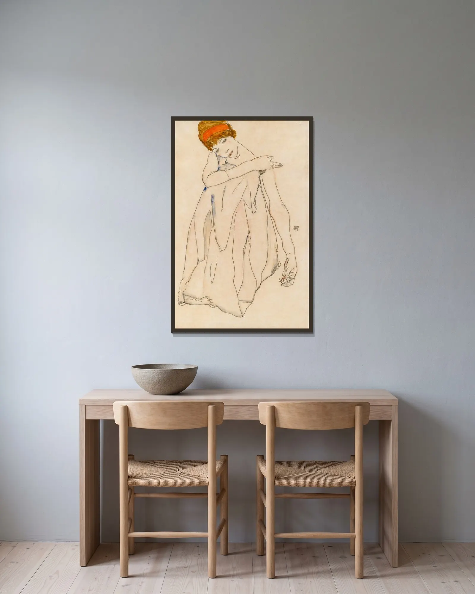 Dancer (Die Tänzerin) av Egon Schiele inramad på en vägg