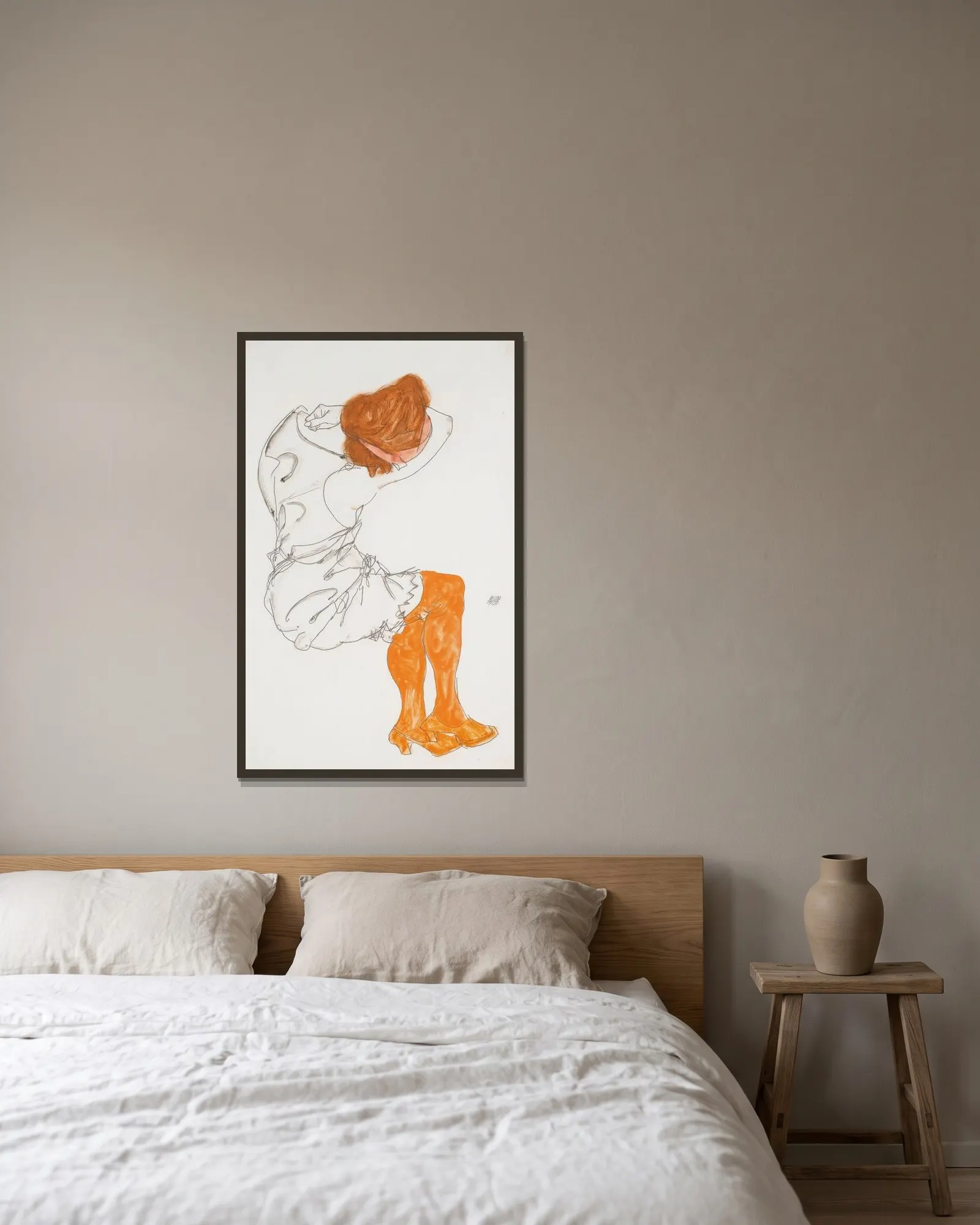 Das Schlafende Mädchen (The Sleeping Girl) av Egon Schiele inramad på en vägg