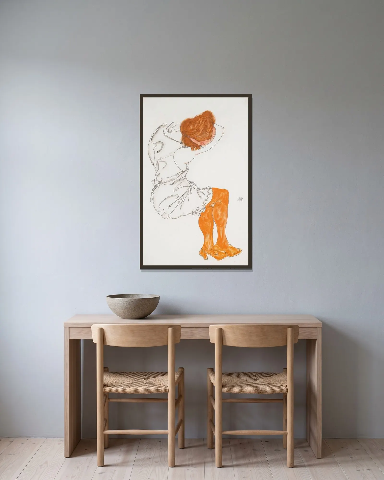 Das Schlafende Mädchen (The Sleeping Girl) av Egon Schiele inramad på en vägg