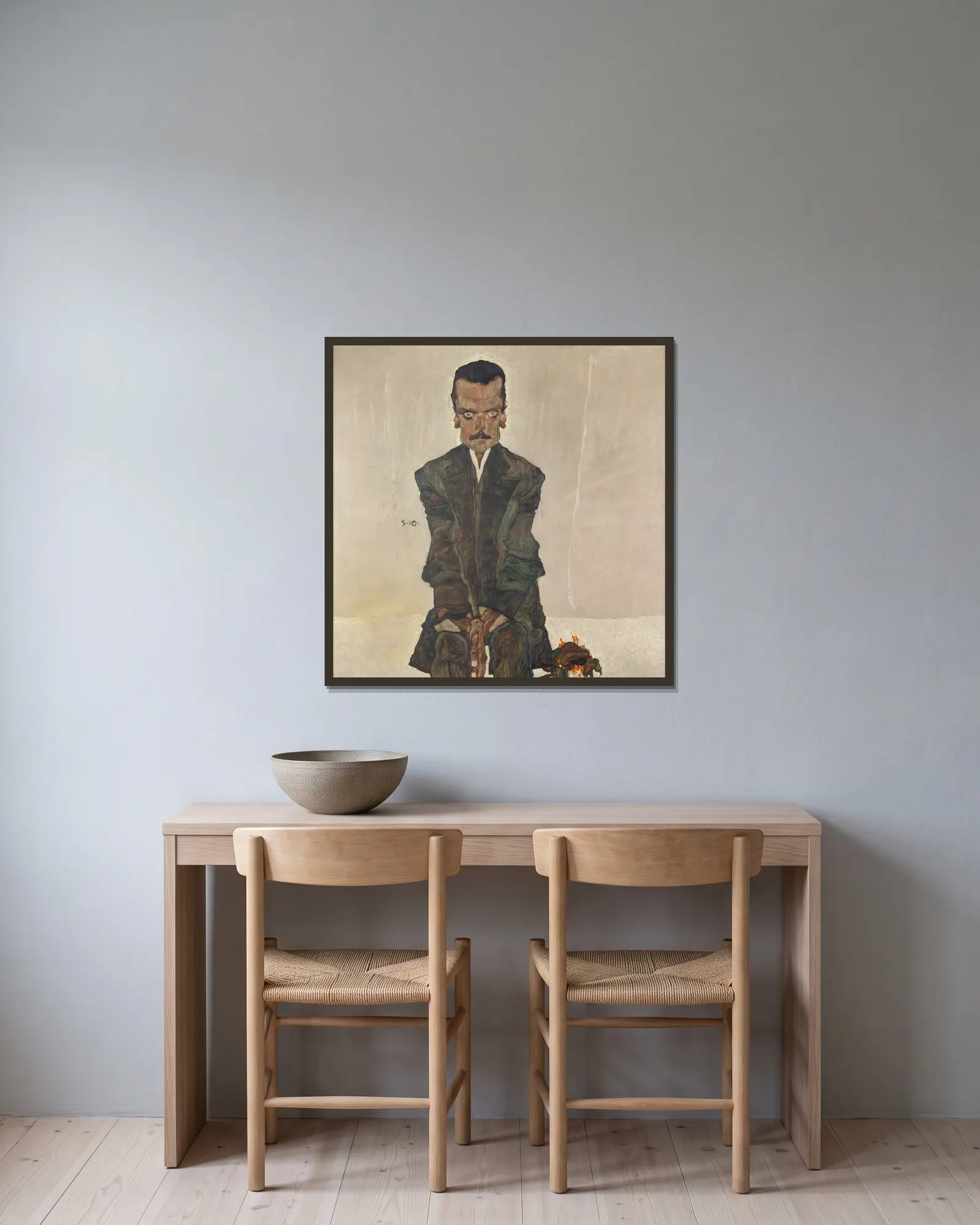 Eduard Kosmack av Egon Schiele inramad på en vägg