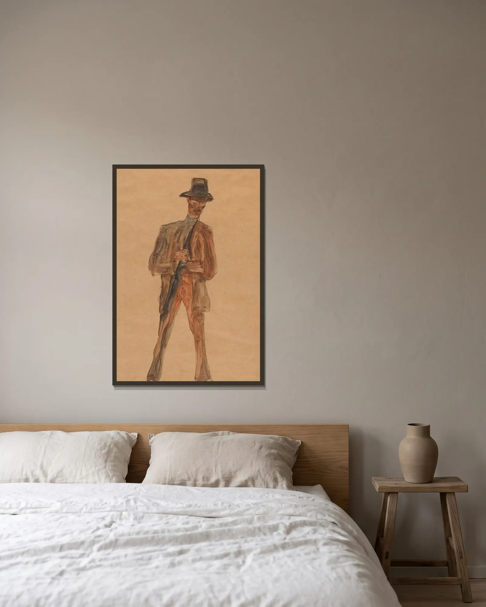 Franz Weigang av Egon Schiele inramad på en vägg