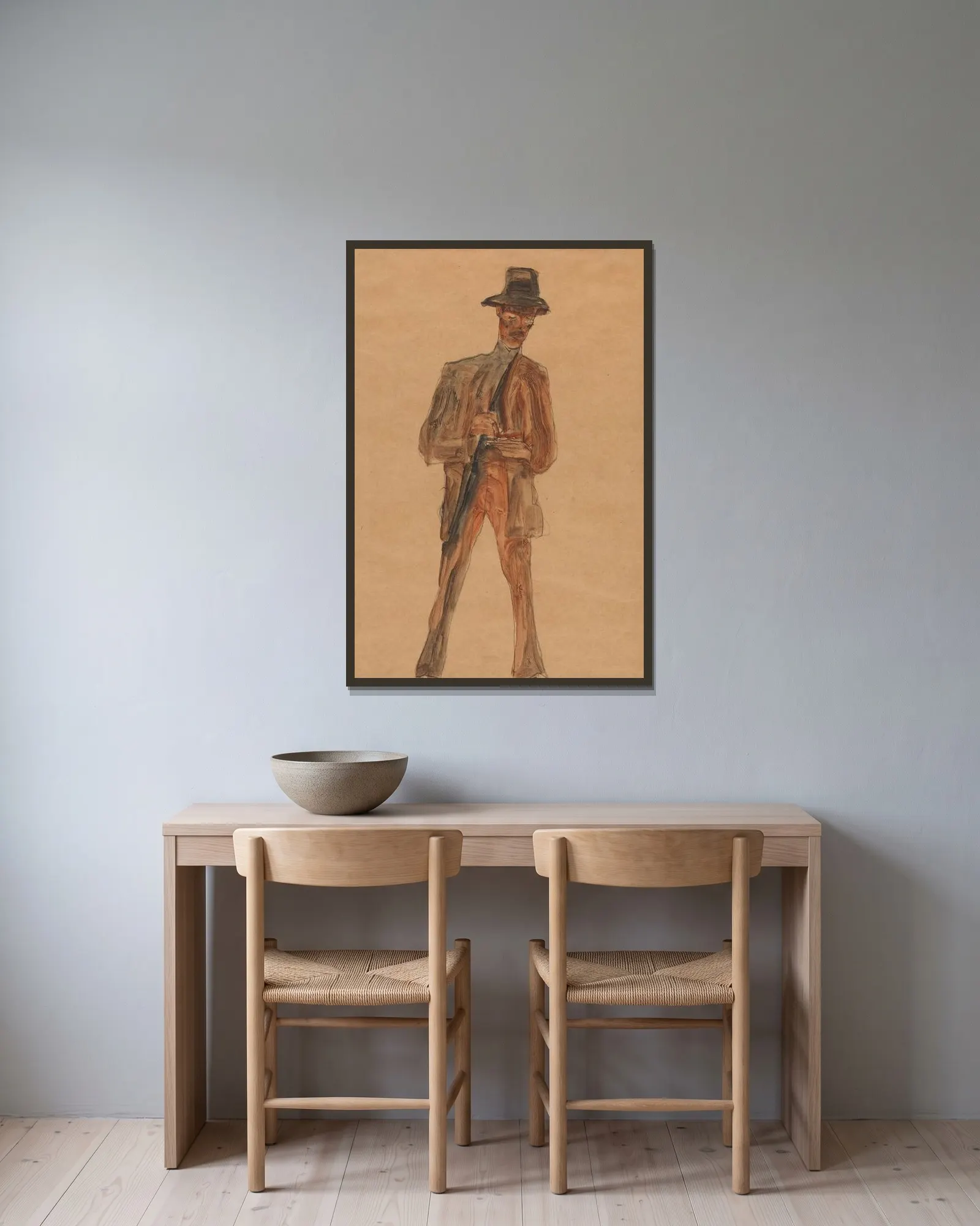 Franz Weigang av Egon Schiele inramad på en vägg