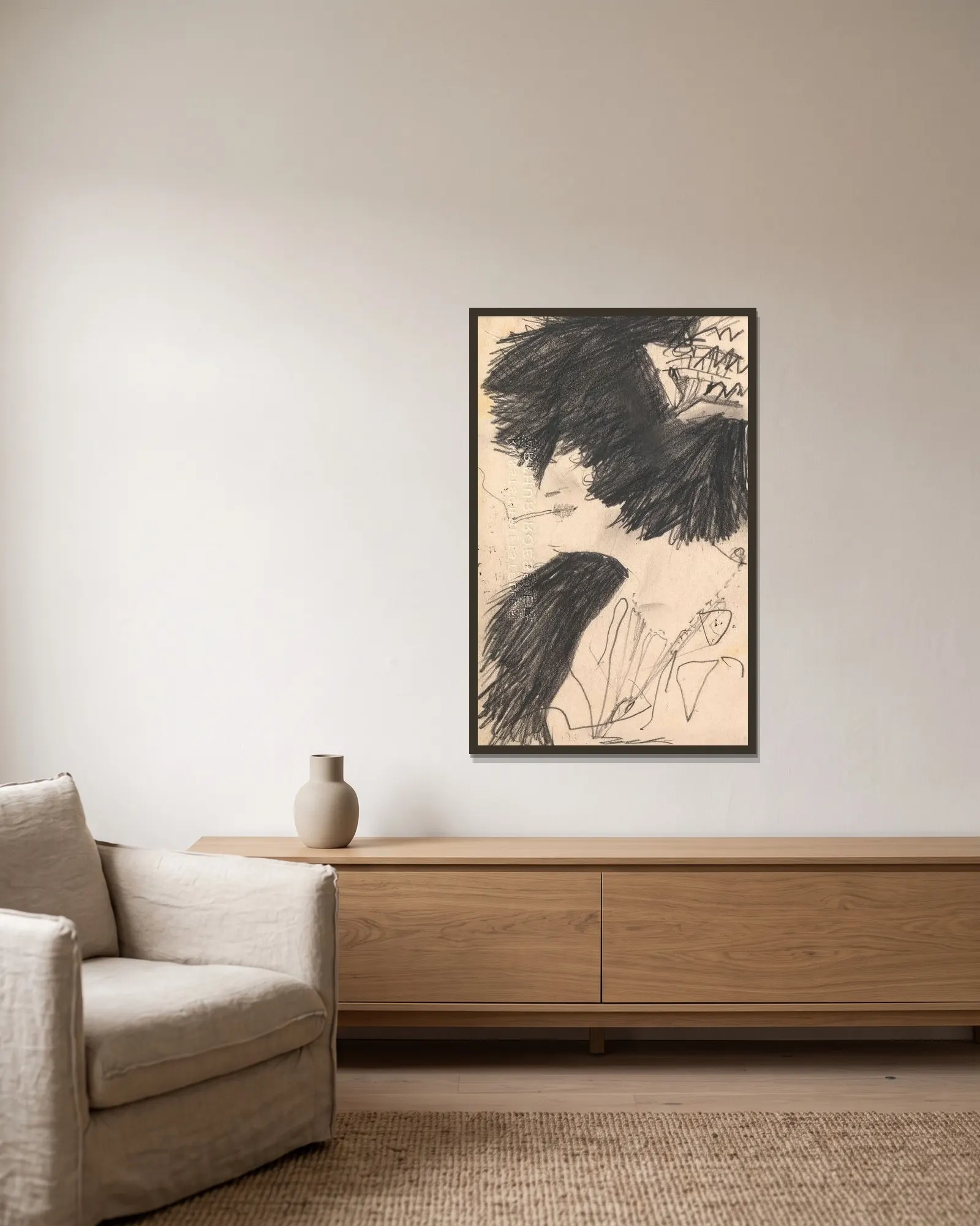 Grete Wolf av Egon Schiele inramad på en vägg
