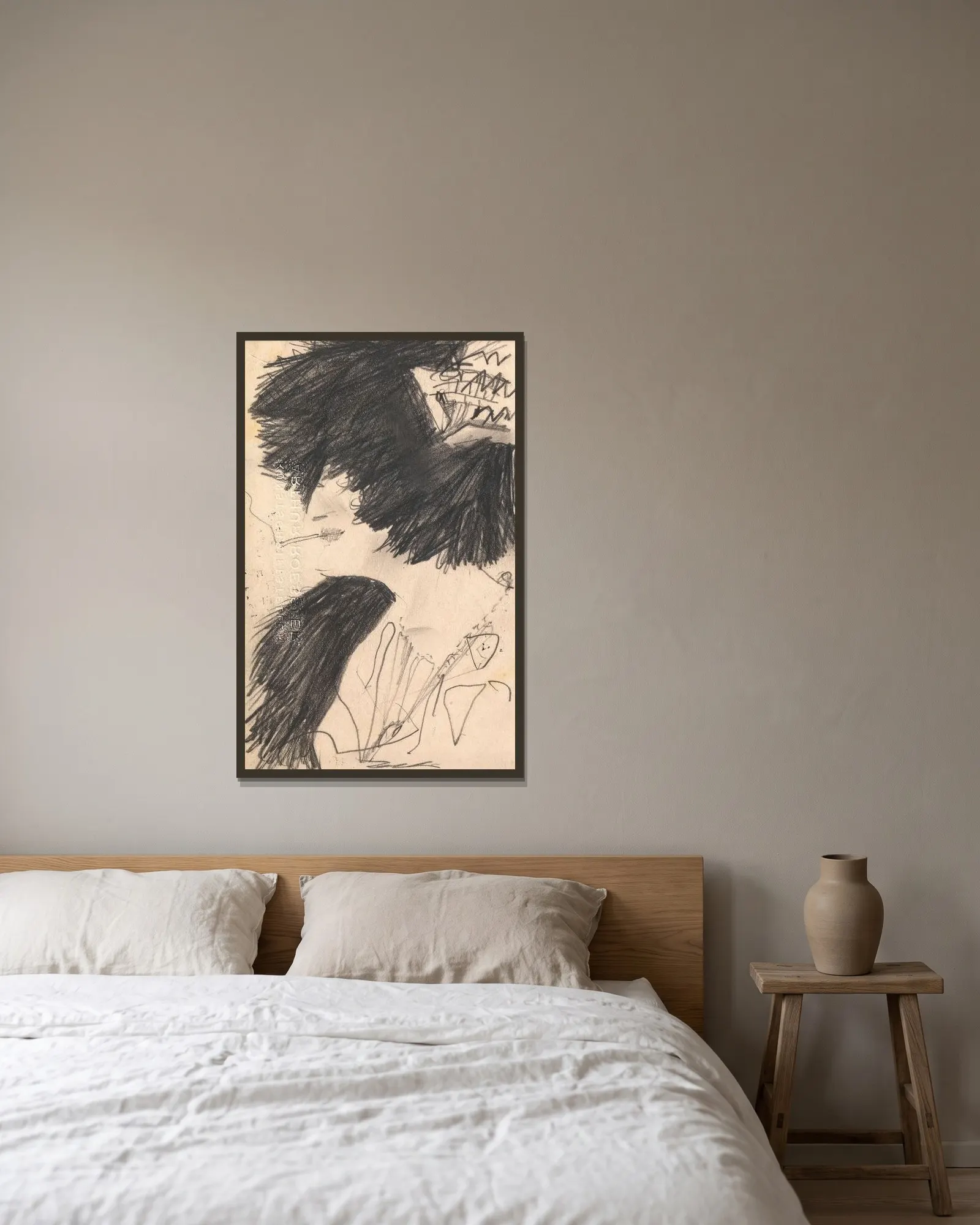 Grete Wolf av Egon Schiele inramad på en vägg
