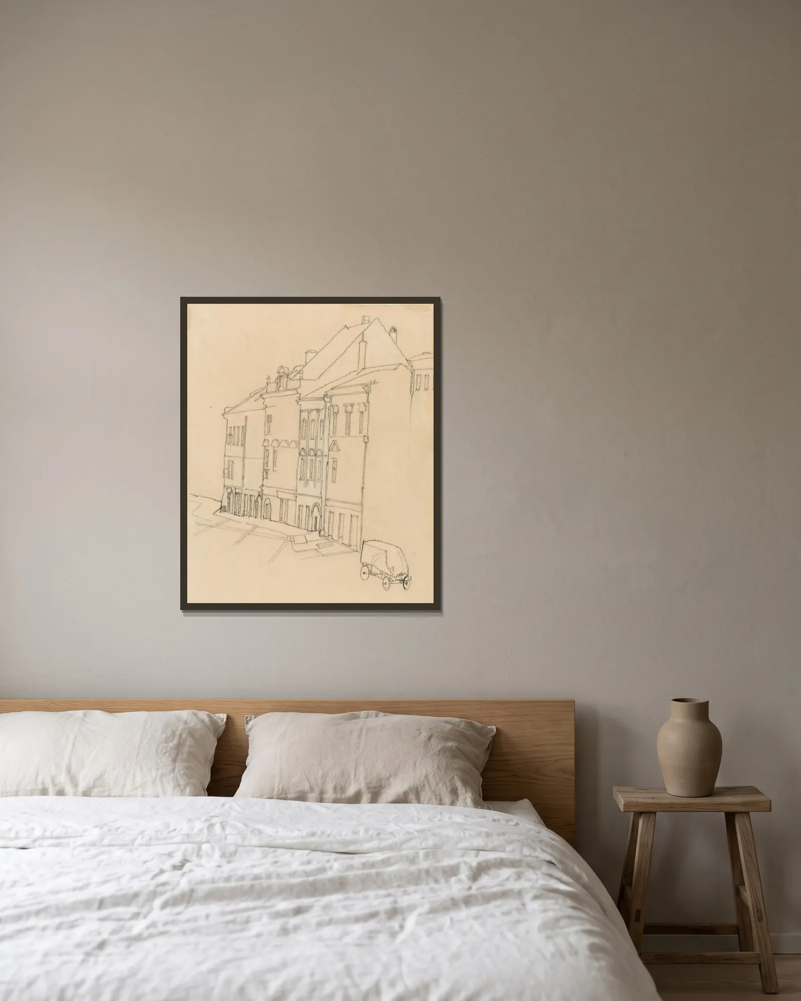 HÄUSER IN KRUMAU (HOUSES IN KRUMAU) av Egon Schiele inramad på en vägg