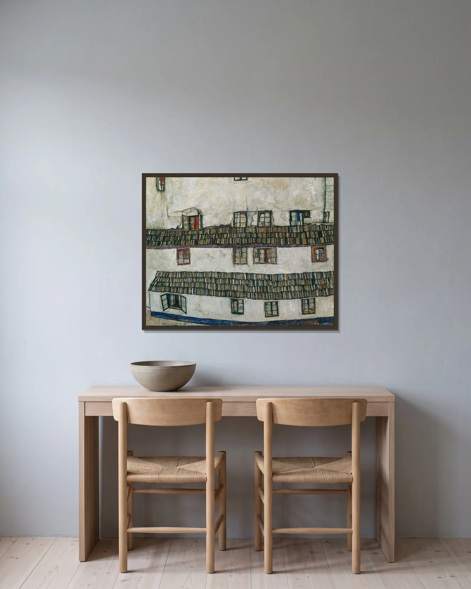 House wall (window) av Egon Schiele inramad på en vägg