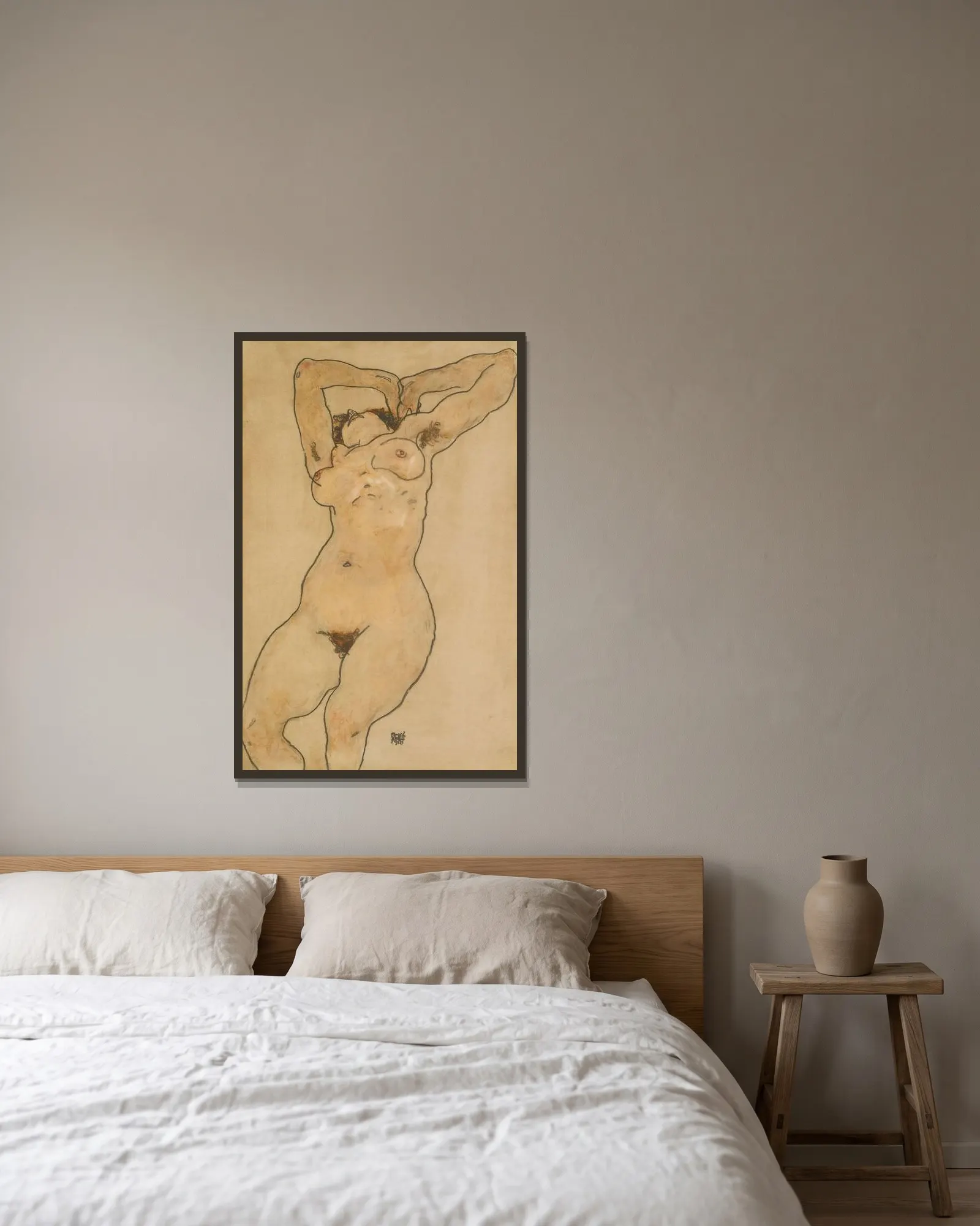 Liegende (Reclining Nude) av Egon Schiele inramad på en vägg