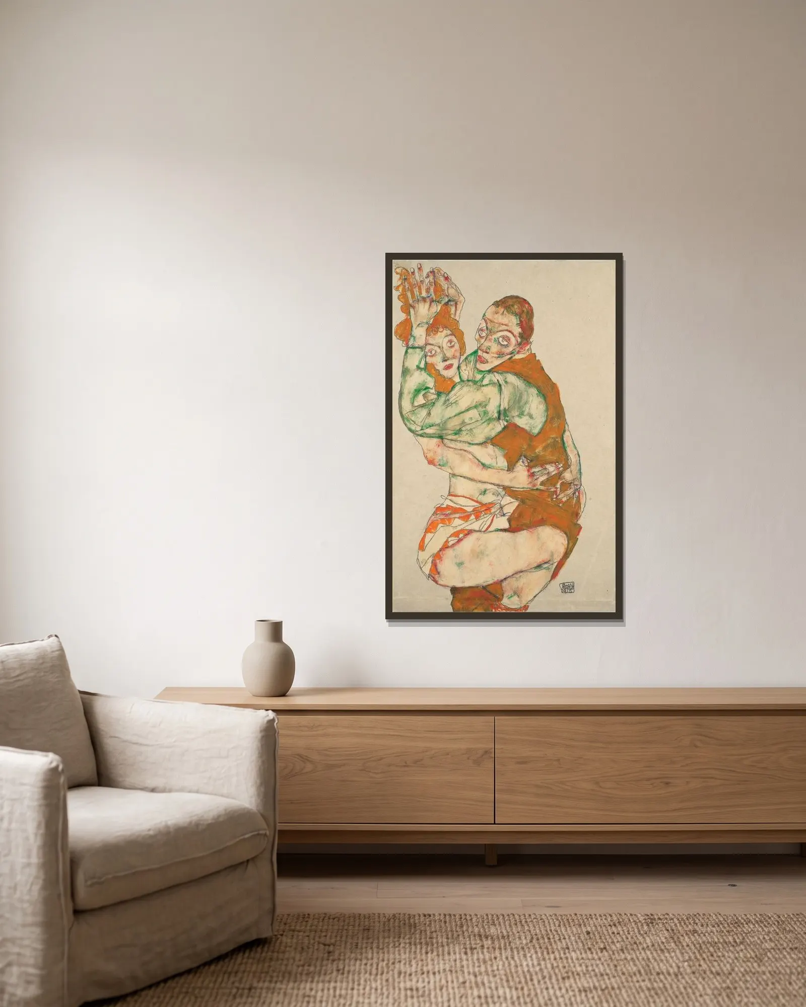 Lovemaking av Egon Schiele inramad på en vägg