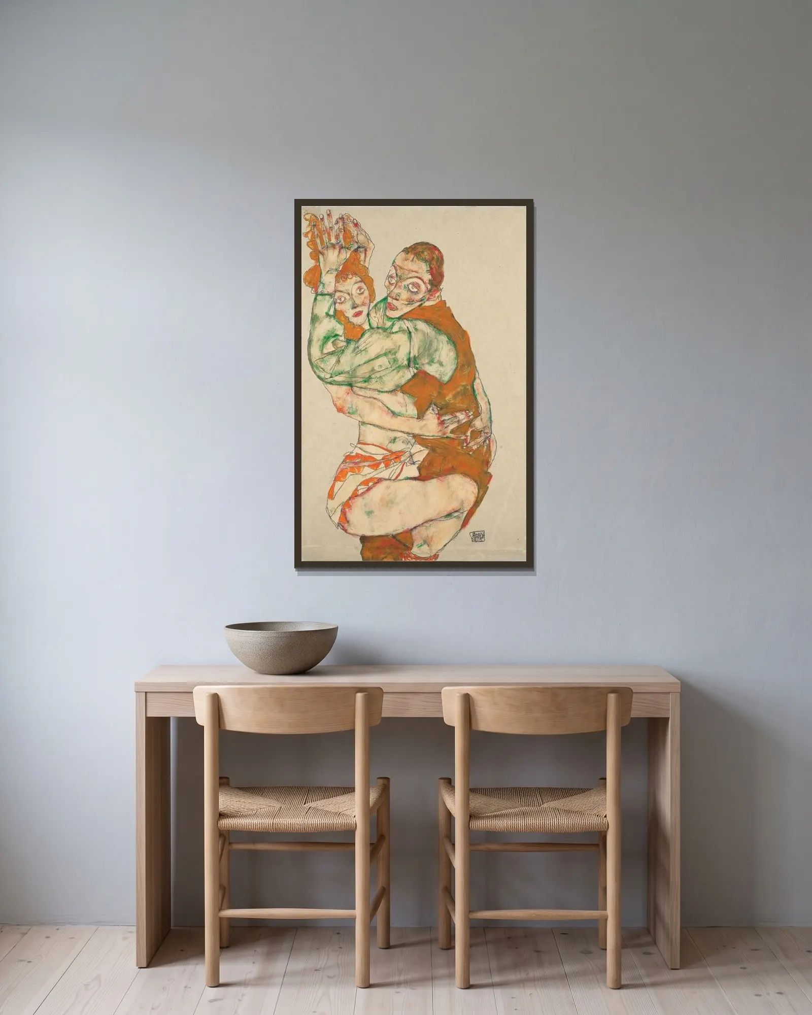 Lovemaking av Egon Schiele inramad på en vägg