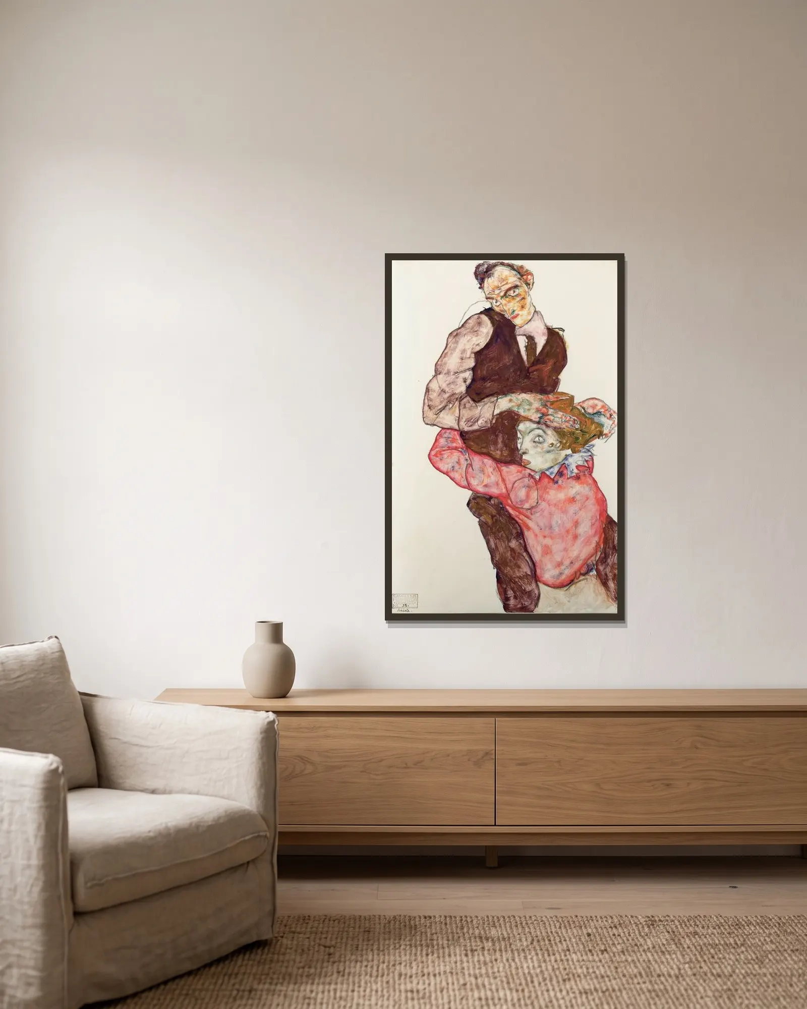 Lovers av Egon Schiele inramad på en vägg