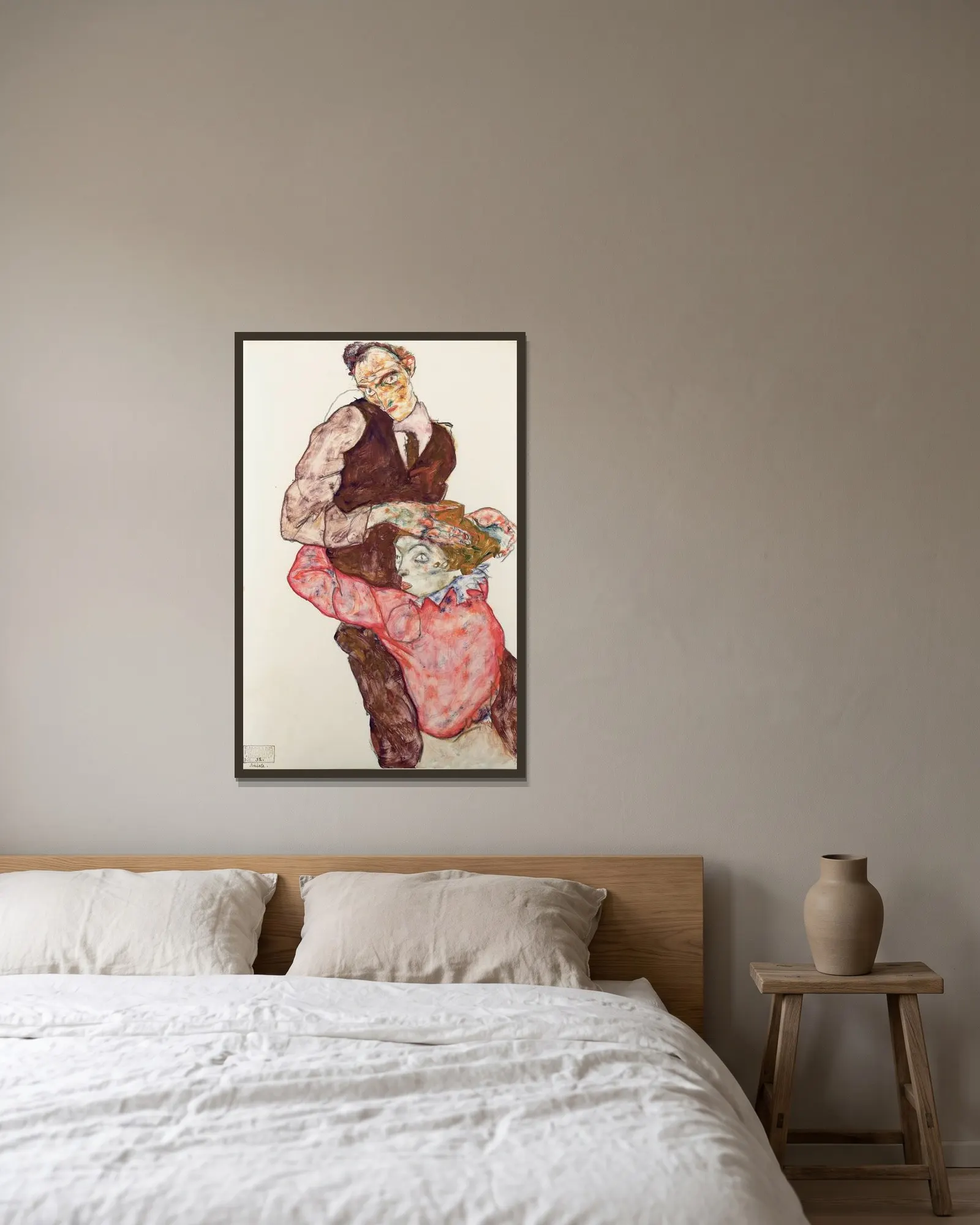 Lovers av Egon Schiele inramad på en vägg