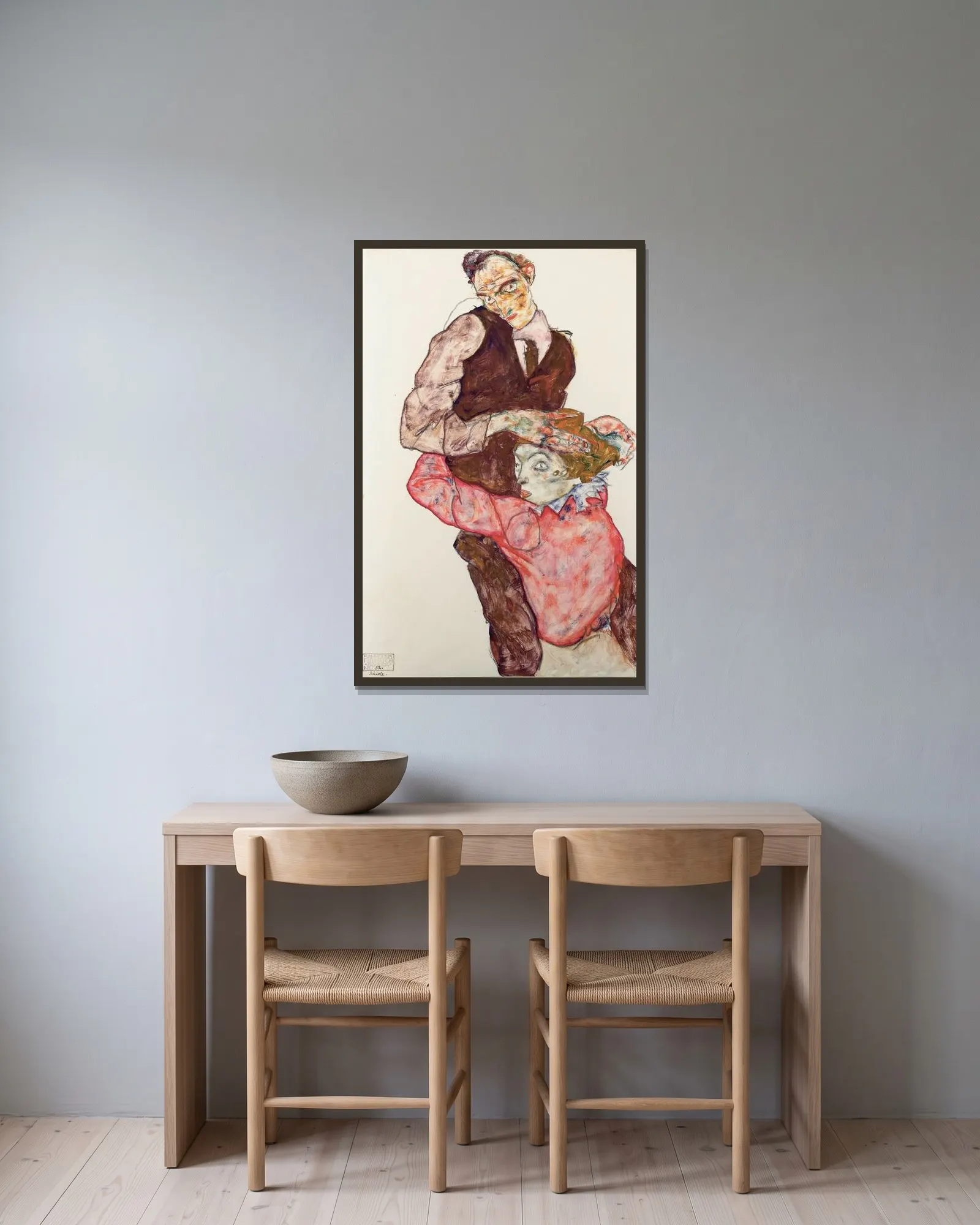 Lovers av Egon Schiele inramad på en vägg