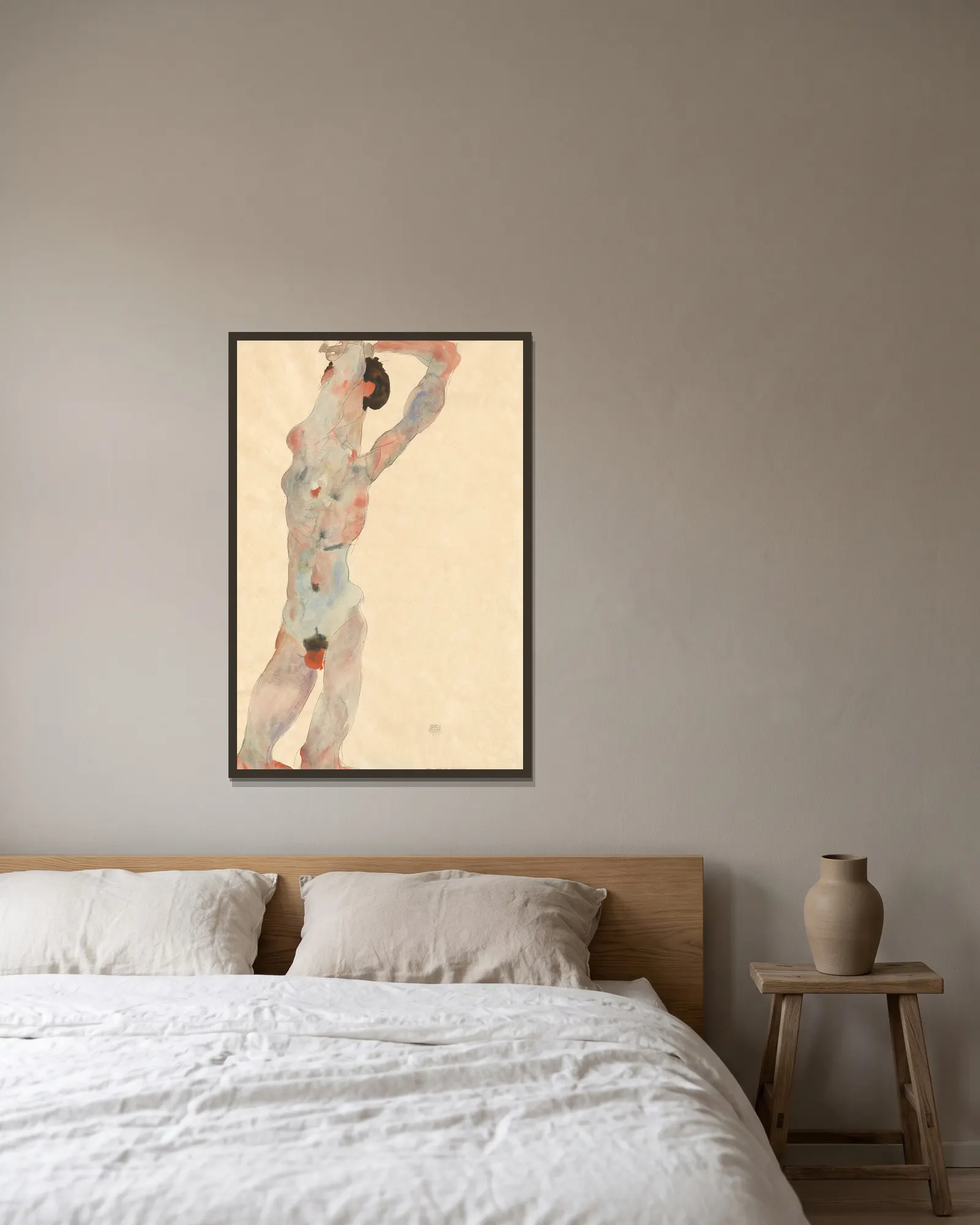 Männlicher Akt av Egon Schiele inramad på en vägg