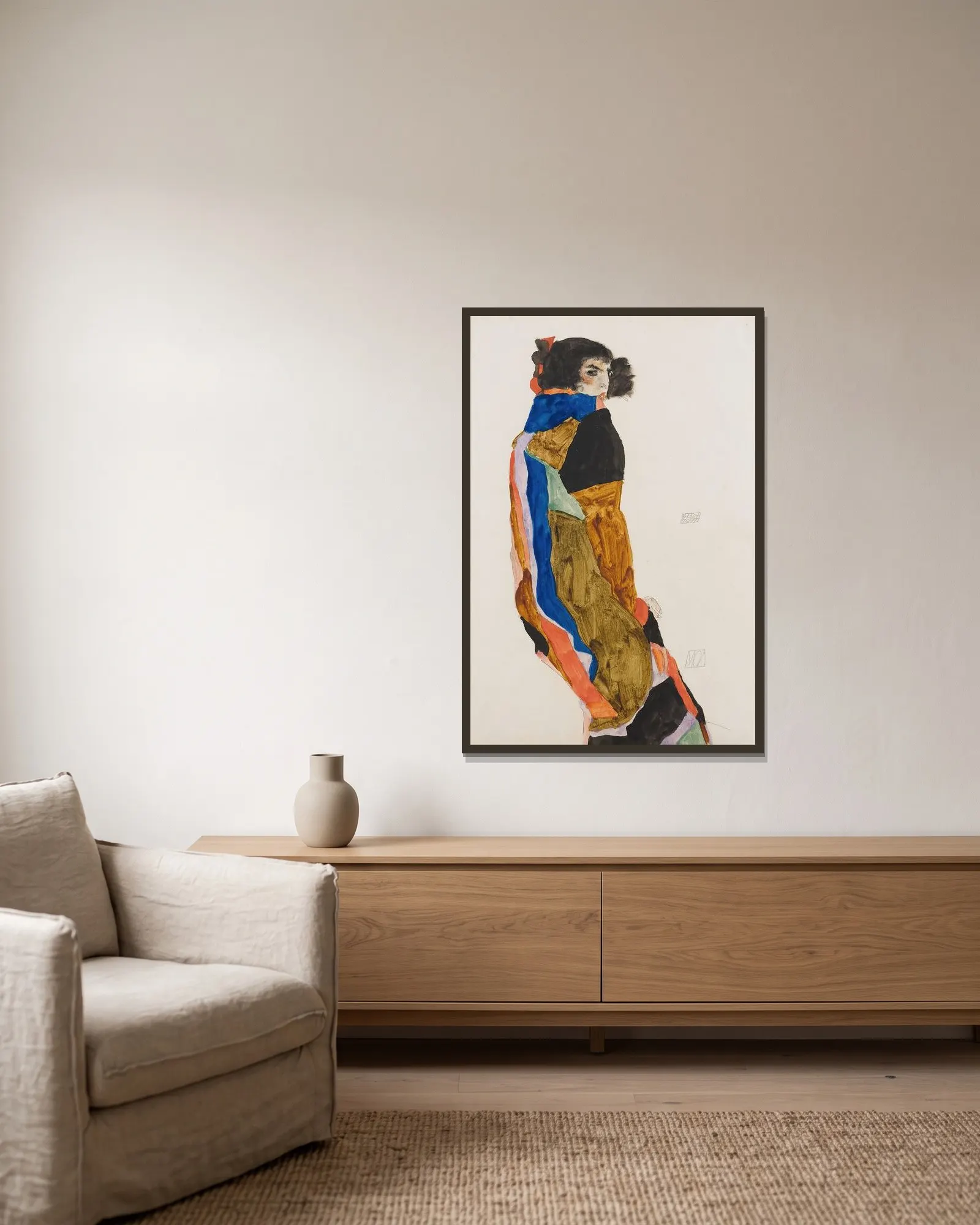 Moa av Egon Schiele inramad på en vägg