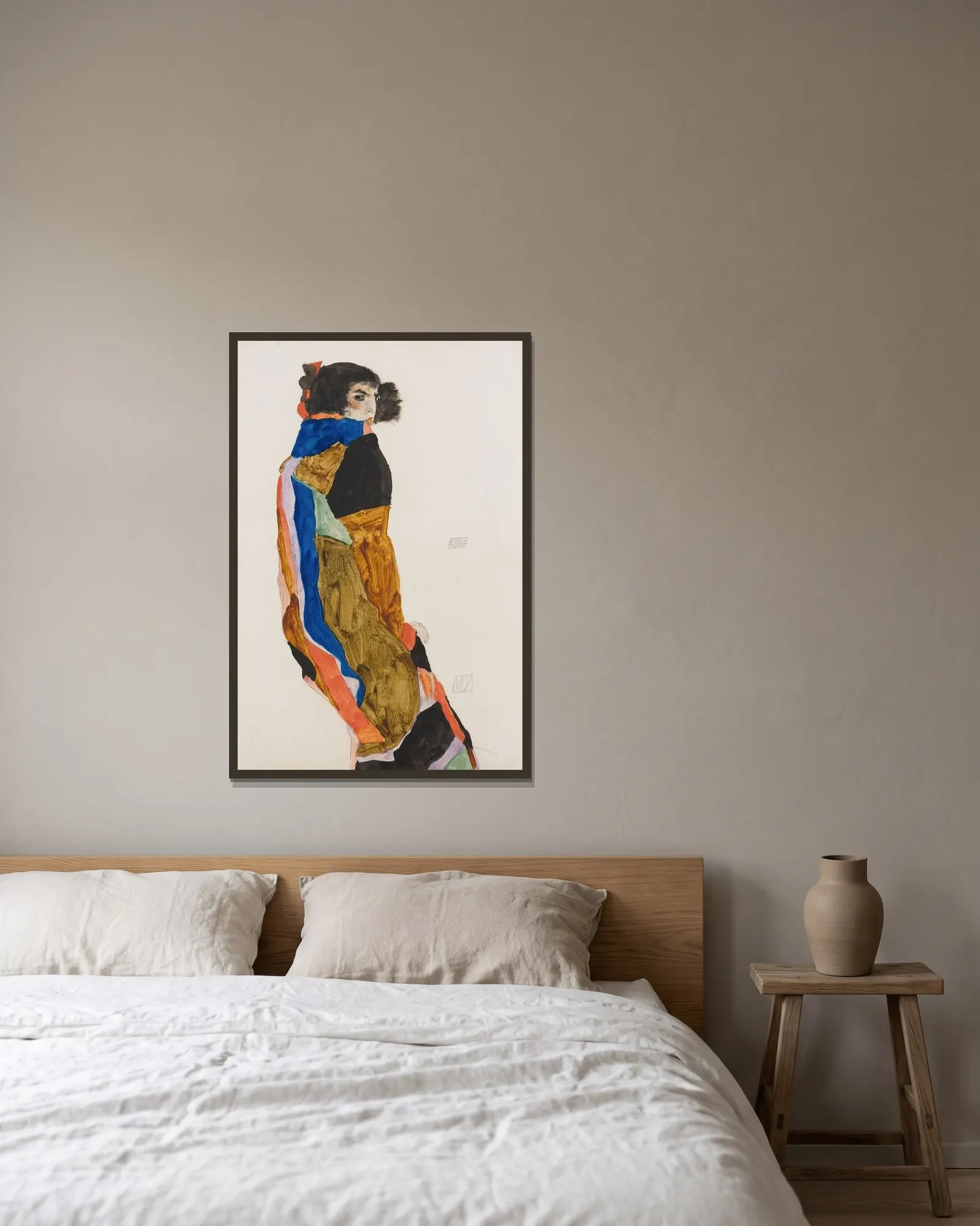 Moa av Egon Schiele inramad på en vägg