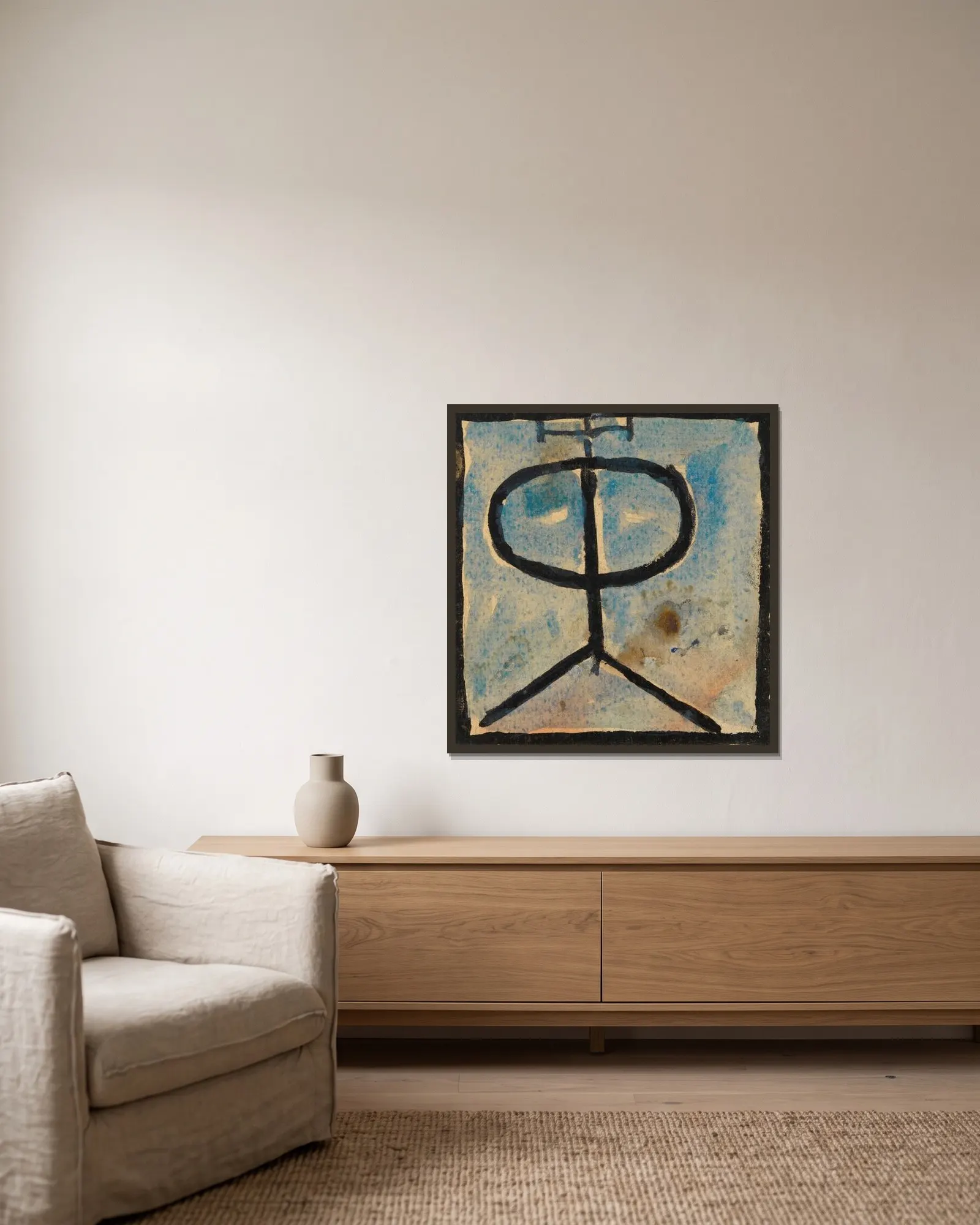 Ornament av Egon Schiele inramad på en vägg