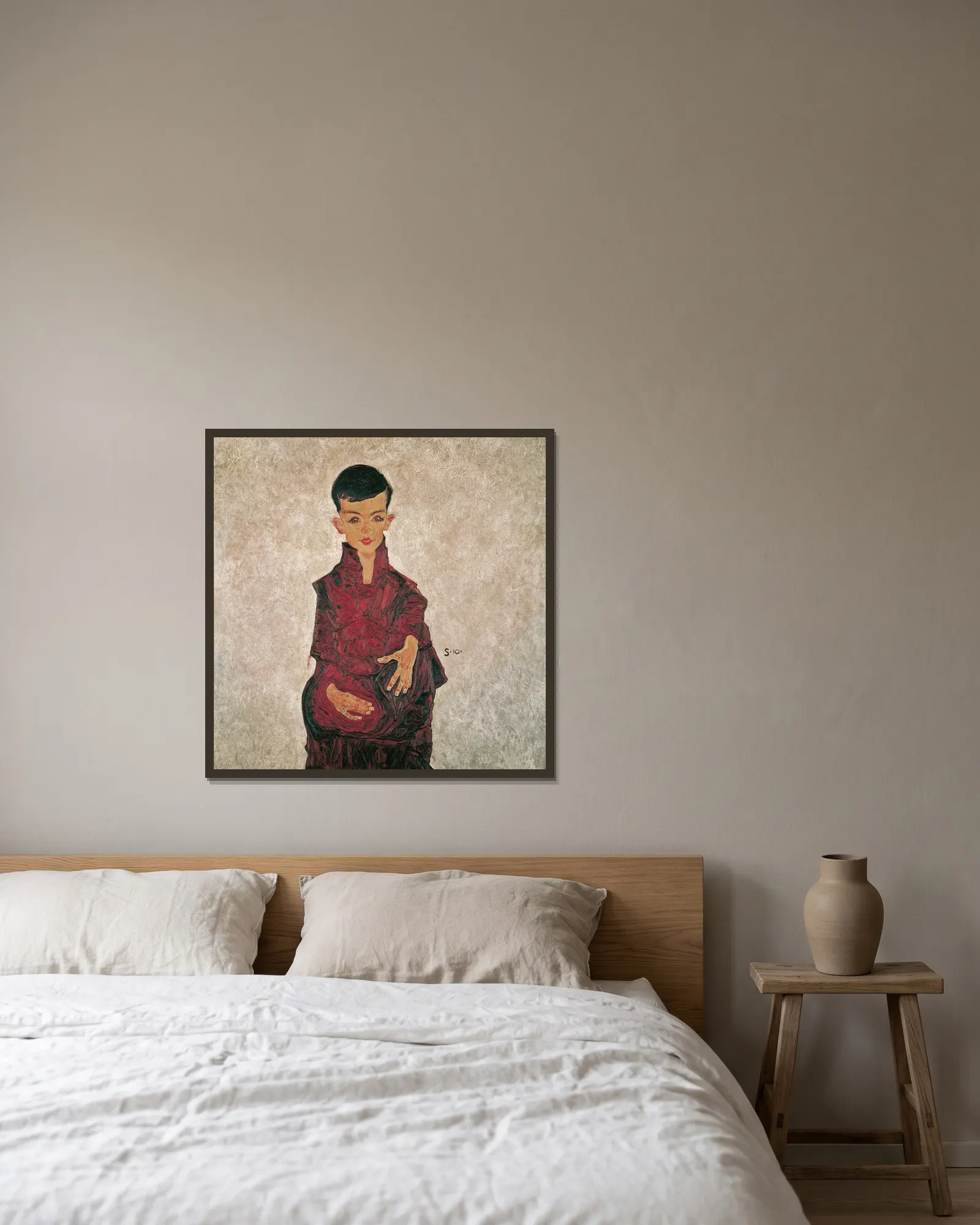 Reinerbub (Bildnis Herbert Reiner) av Egon Schiele inramad på en vägg