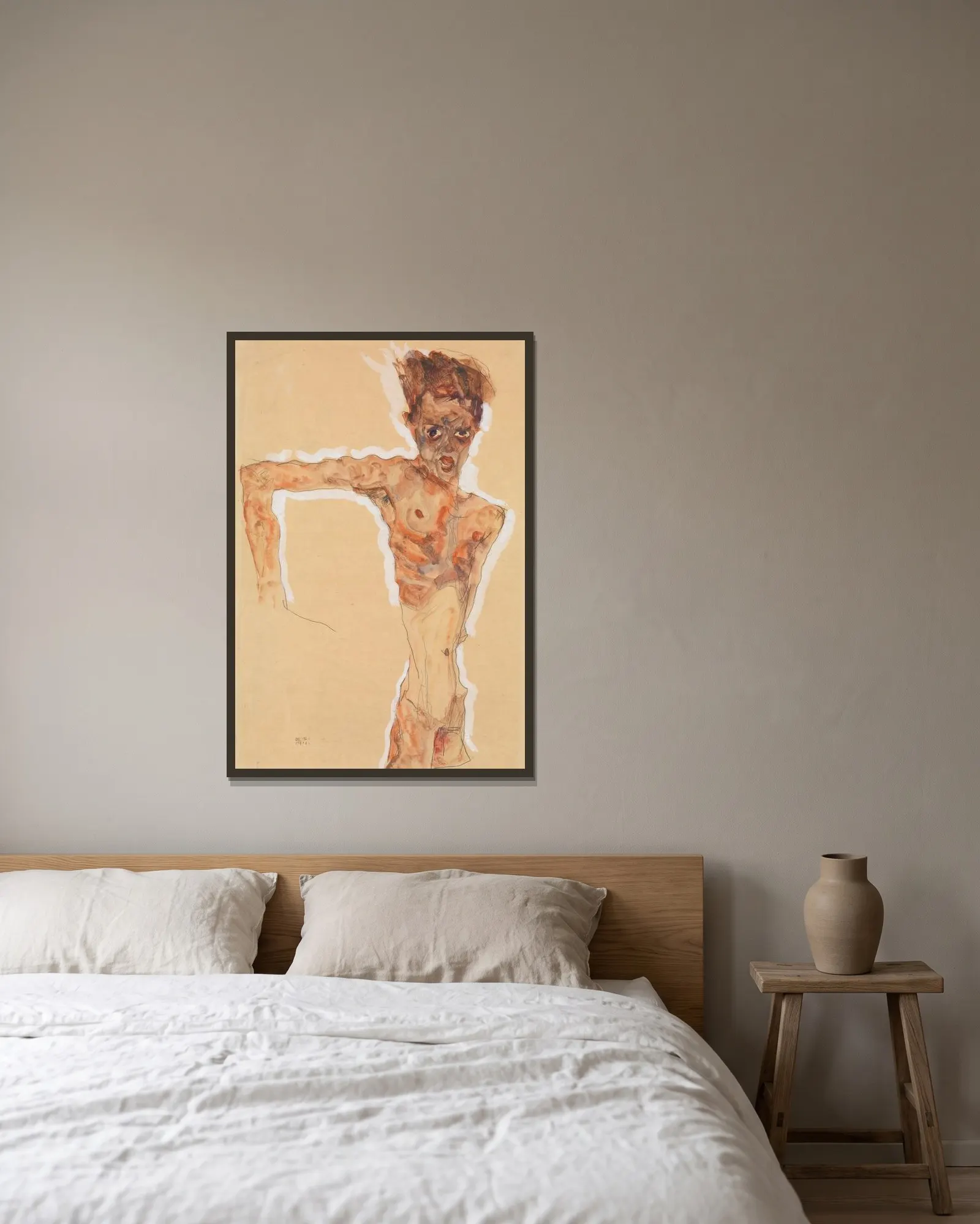 Self-Portrait av Egon Schiele inramad på en vägg