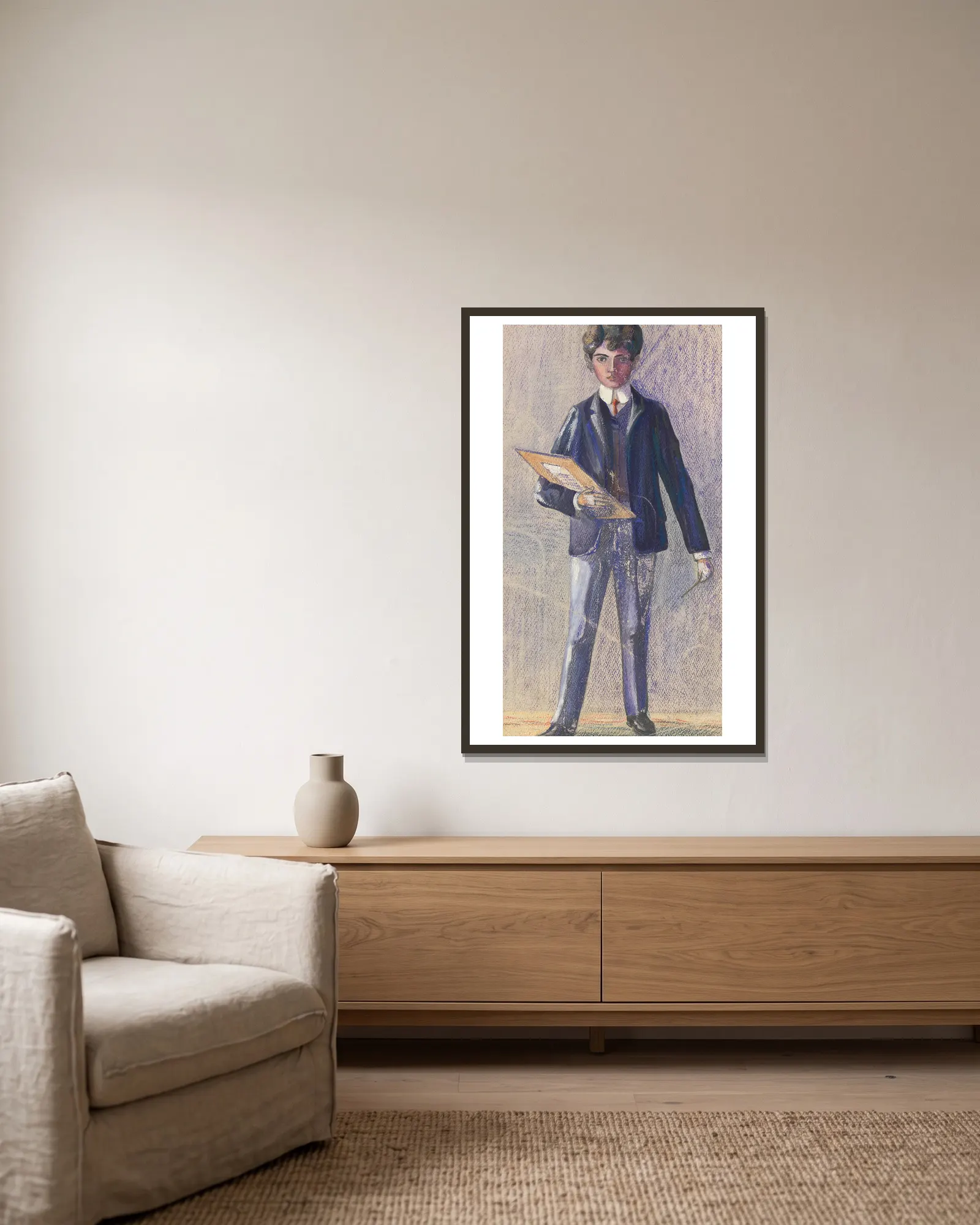 Spiegelbild av Egon Schiele inramad på en vägg