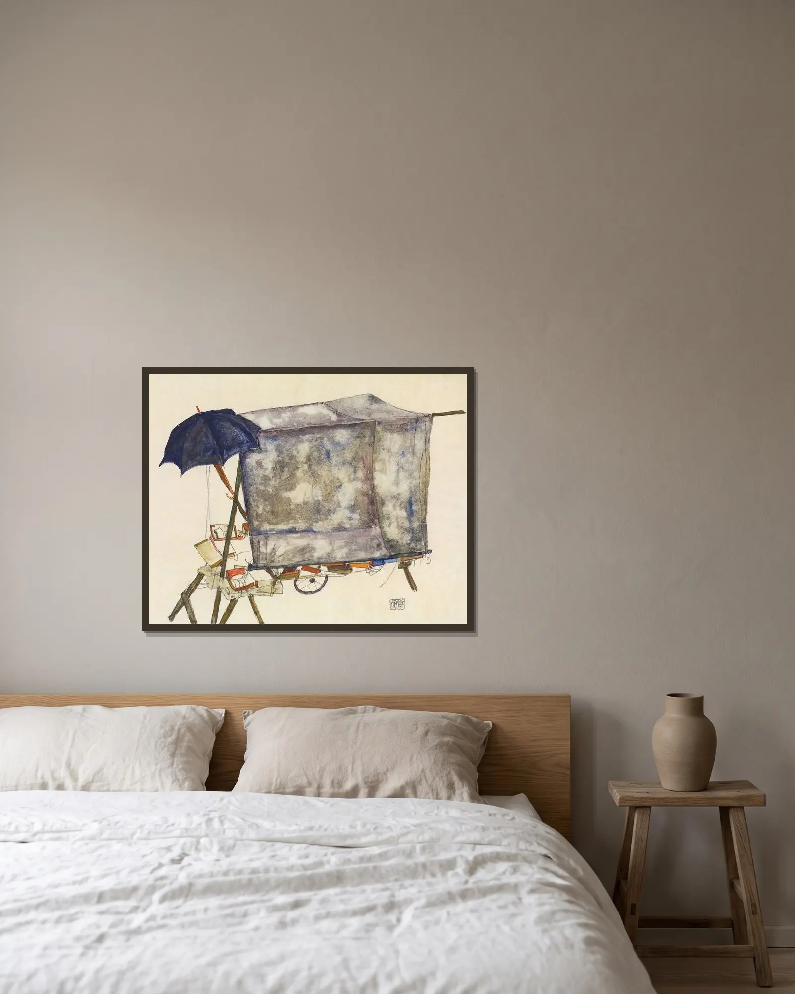 Street Cart av Egon Schiele inramad på en vägg