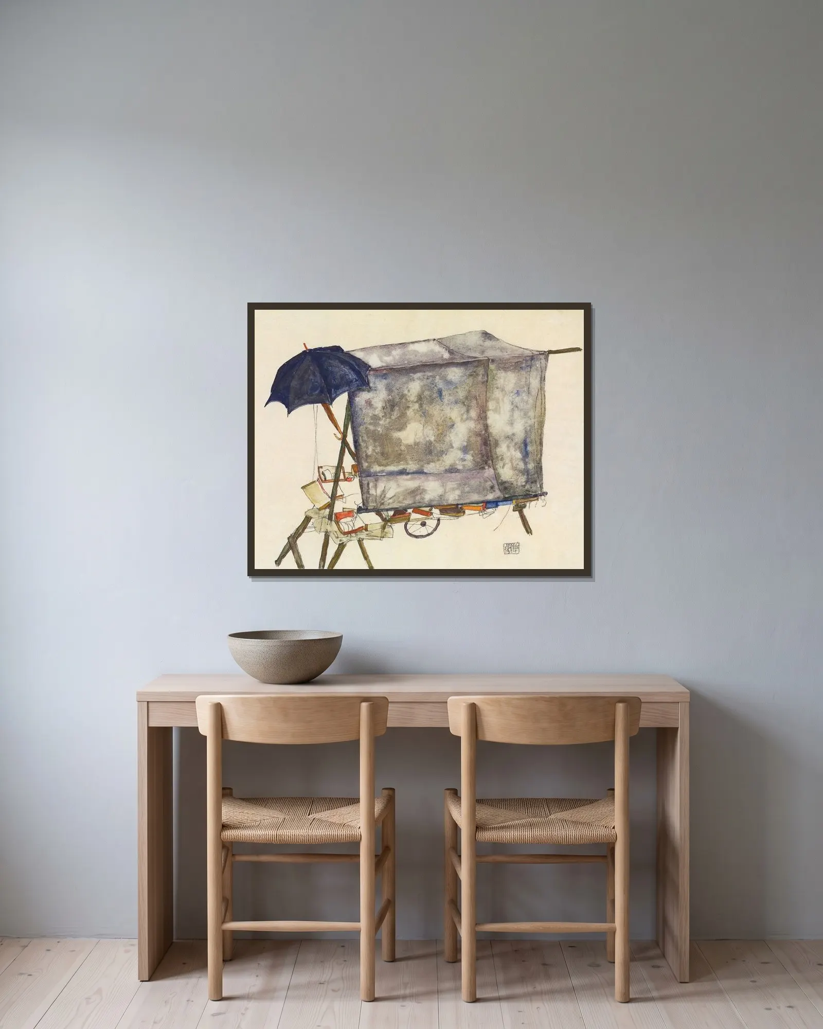 Street Cart av Egon Schiele inramad på en vägg