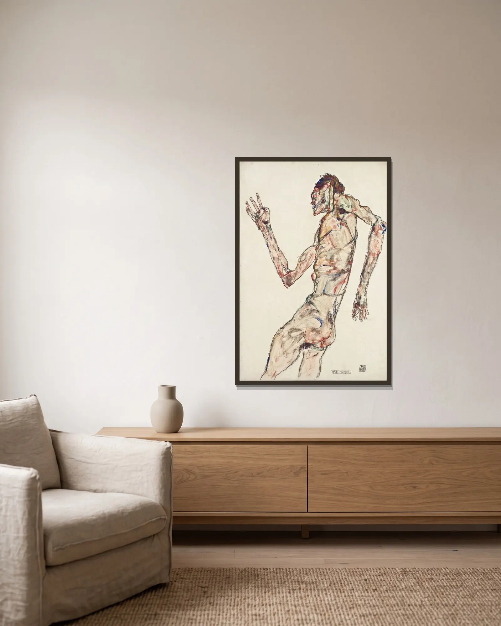 The Dancer av Egon Schiele inramad på en vägg