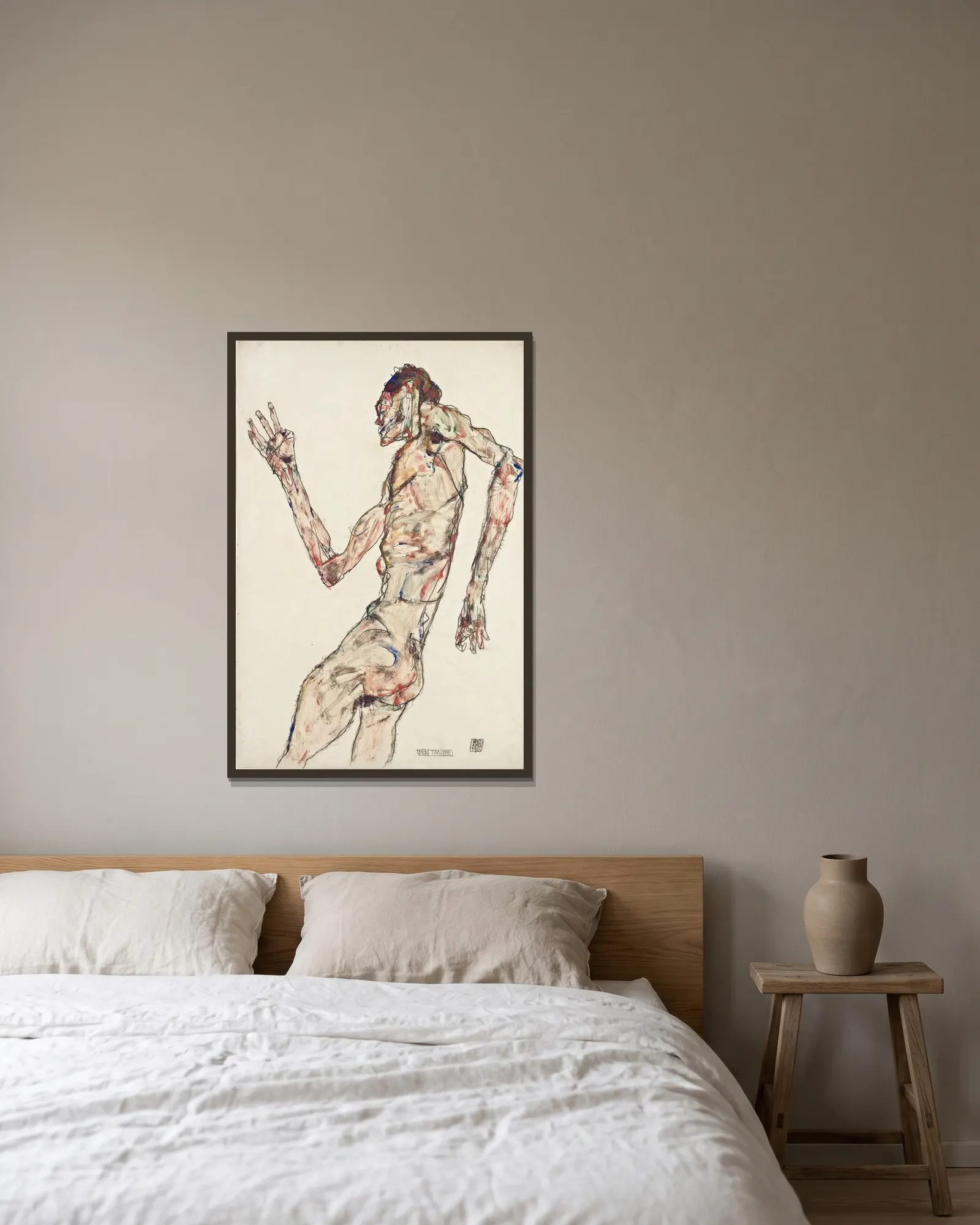 The Dancer av Egon Schiele inramad på en vägg