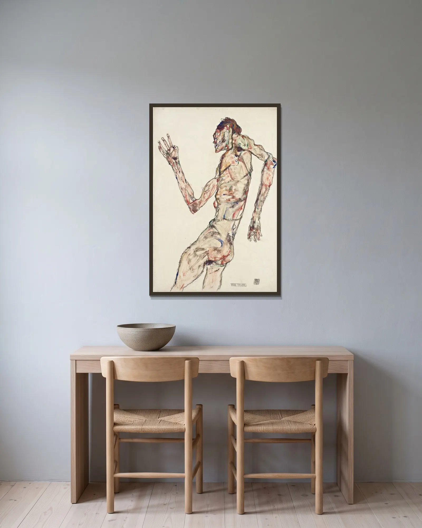 The Dancer av Egon Schiele inramad på en vägg