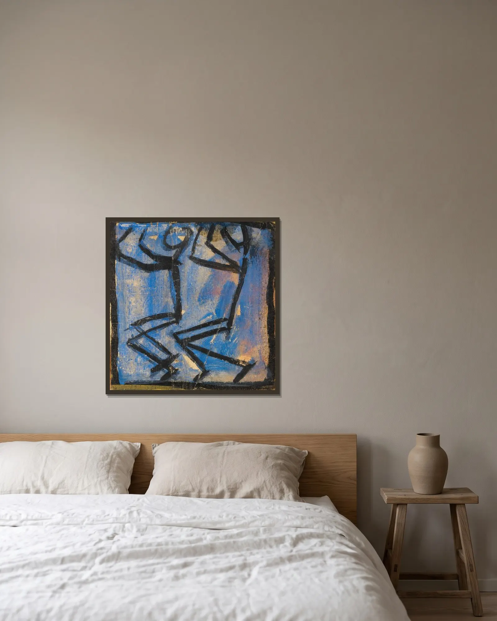 zwei Strichmännchen av Egon Schiele inramad på en vägg