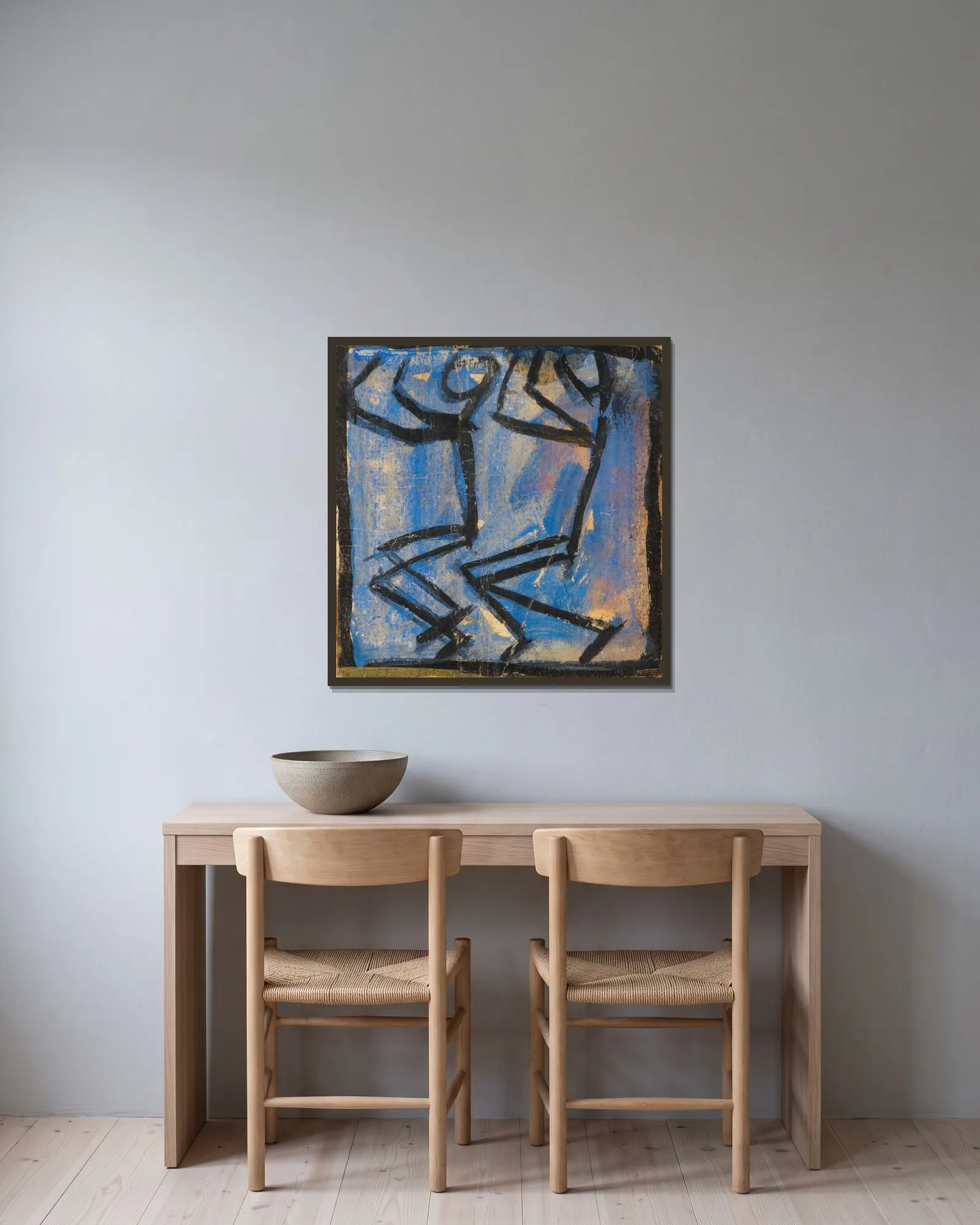 zwei Strichmännchen av Egon Schiele inramad på en vägg