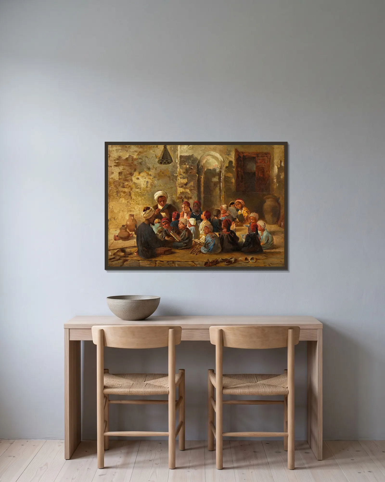 Schoolroom in Cairo av Konstantin Egorovich Makovsky inramad på en vägg