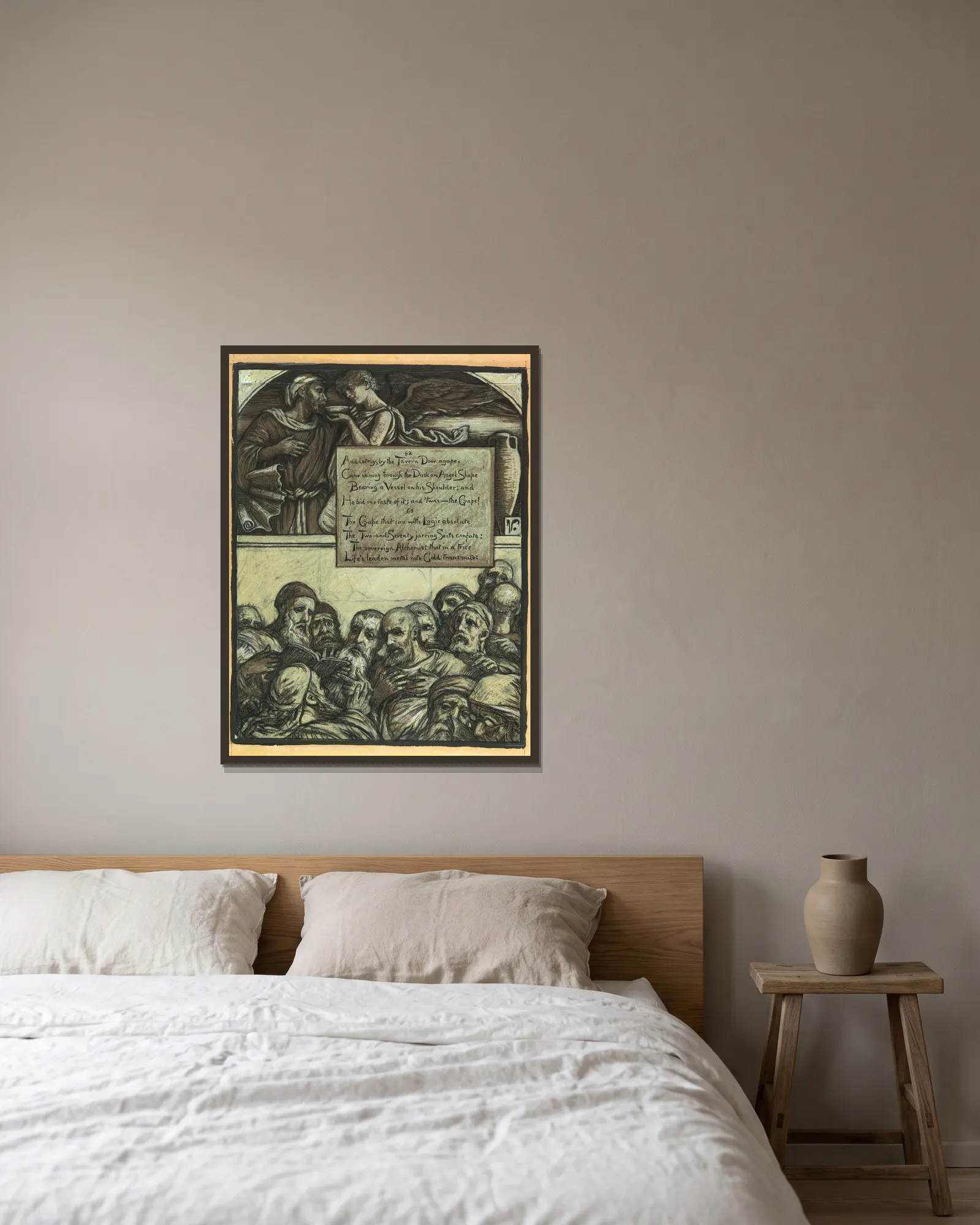 The Jarring Sects av Elihu Vedder inramad på en vägg