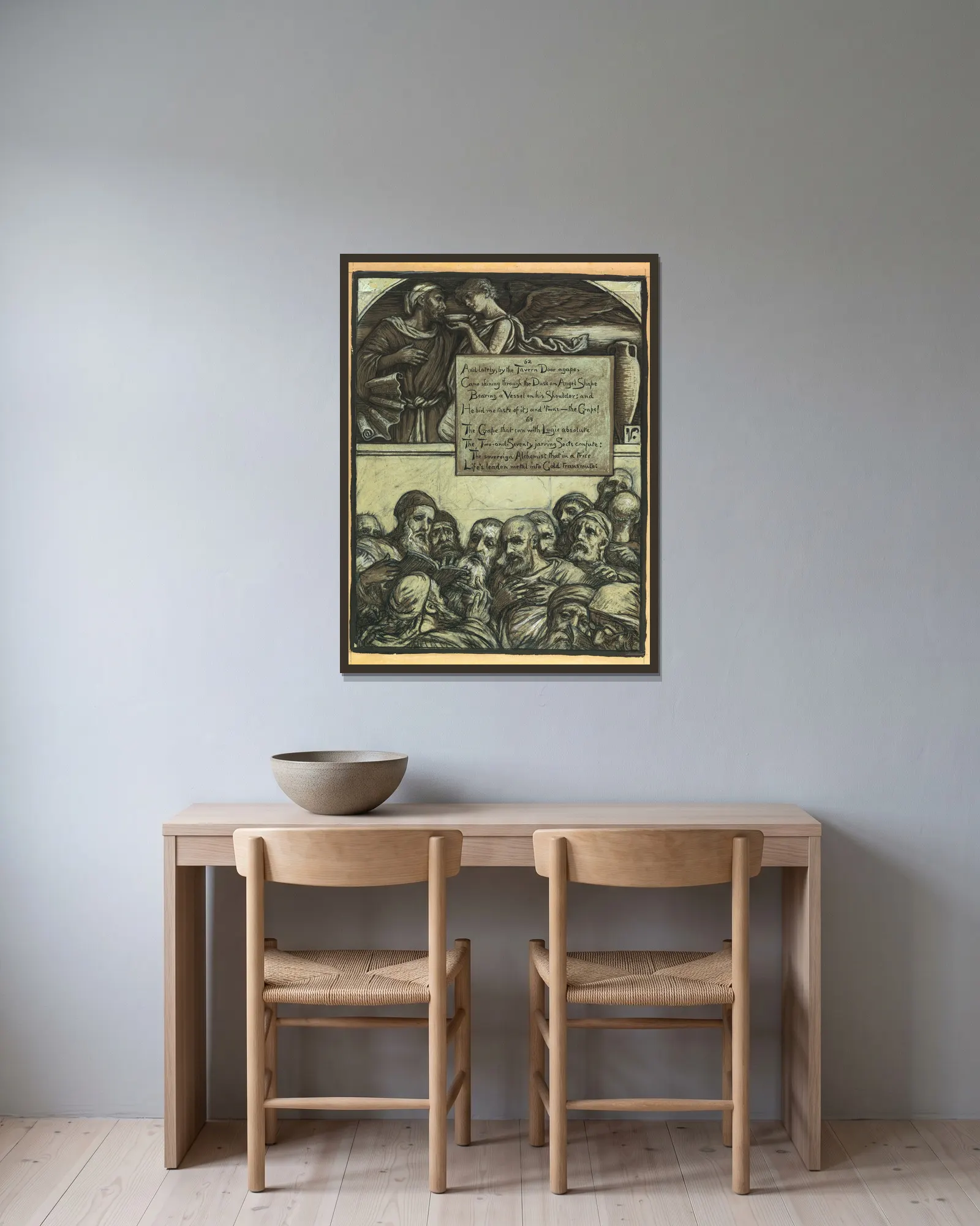 The Jarring Sects av Elihu Vedder inramad på en vägg
