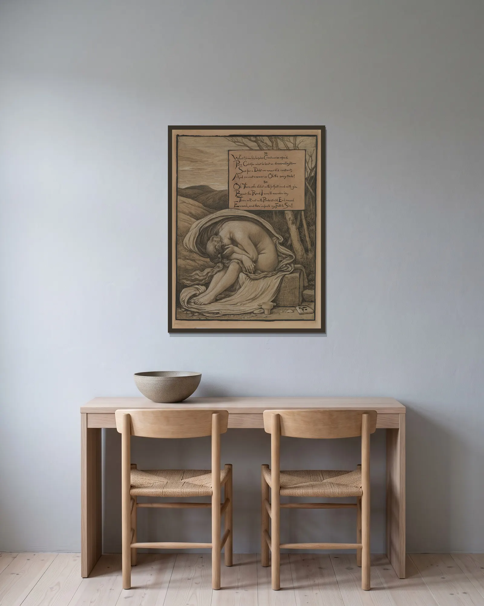 The Magdalen av Elihu Vedder inramad på en vägg