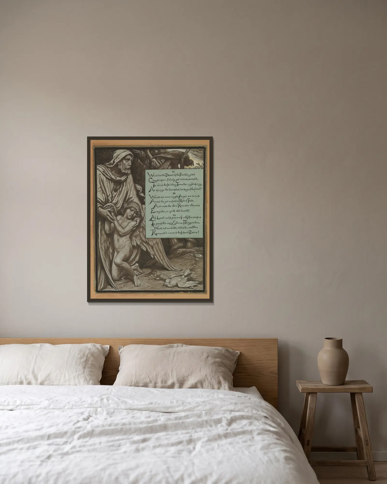 The Sorry Scheme av Elihu Vedder inramad på en vägg