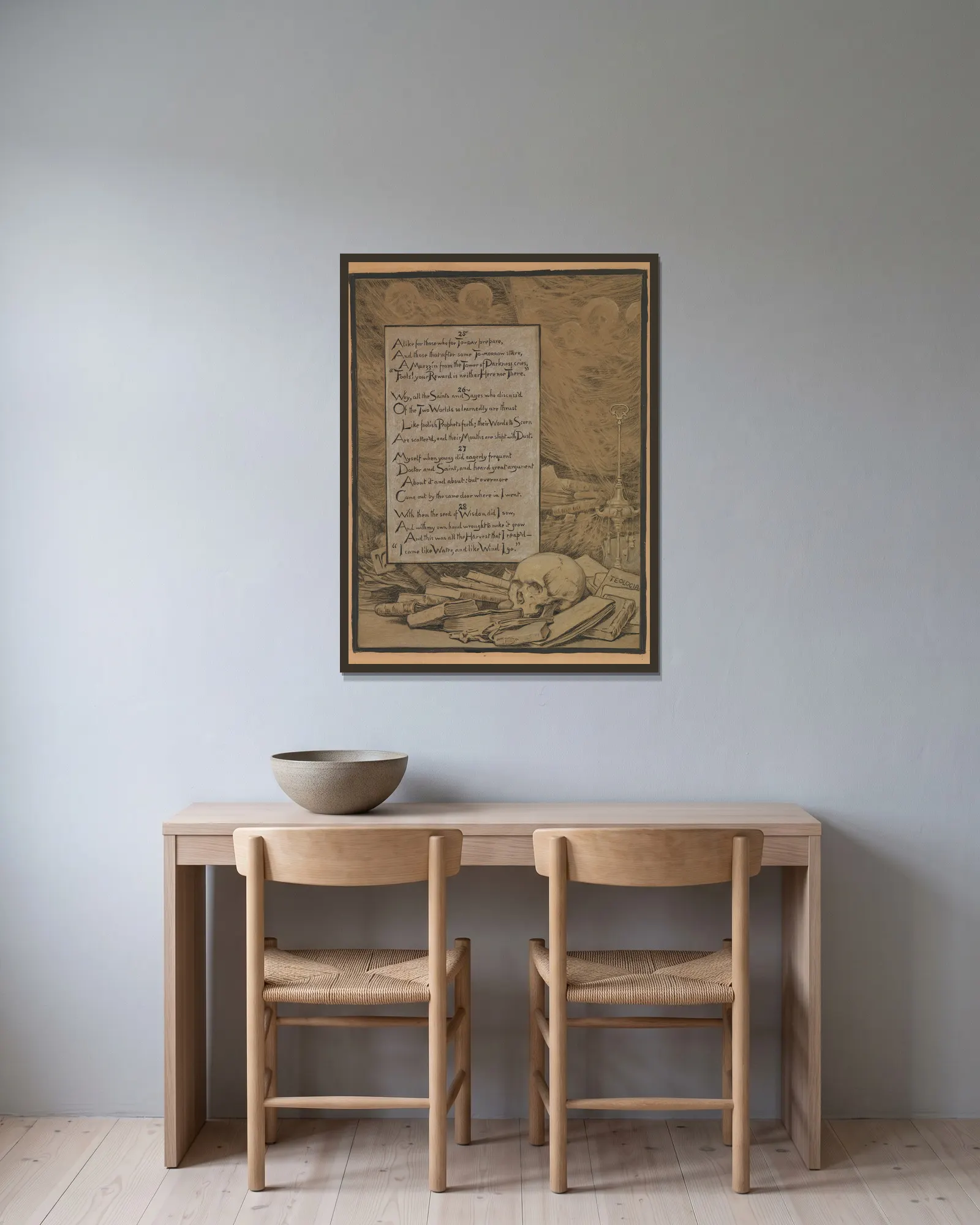 Theology av Elihu Vedder inramad på en vägg
