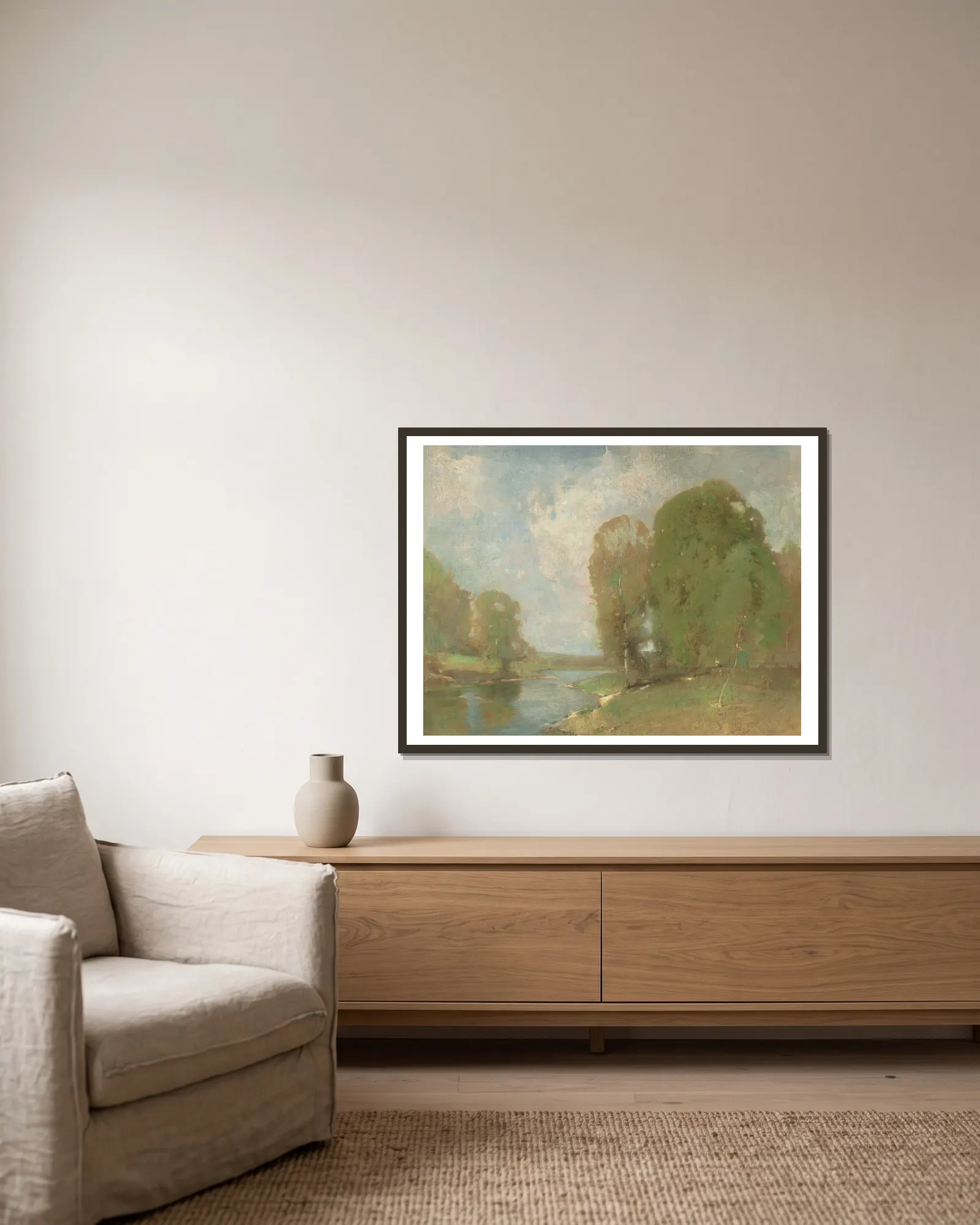 Meadow Brook av Emil Carlsen inramad på en vägg