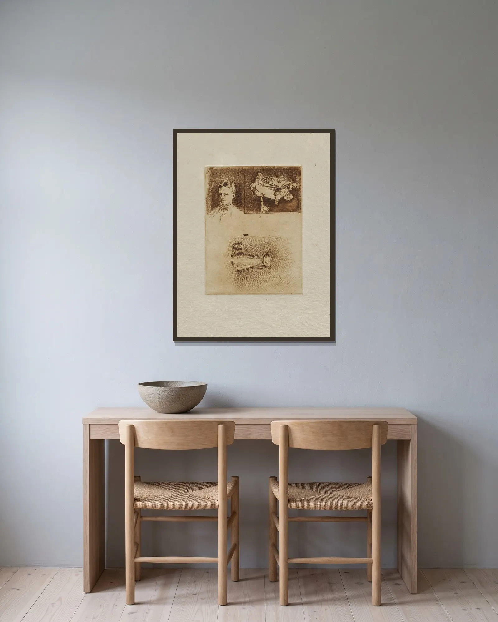 Three Studios av Emil Carlsen inramad på en vägg
