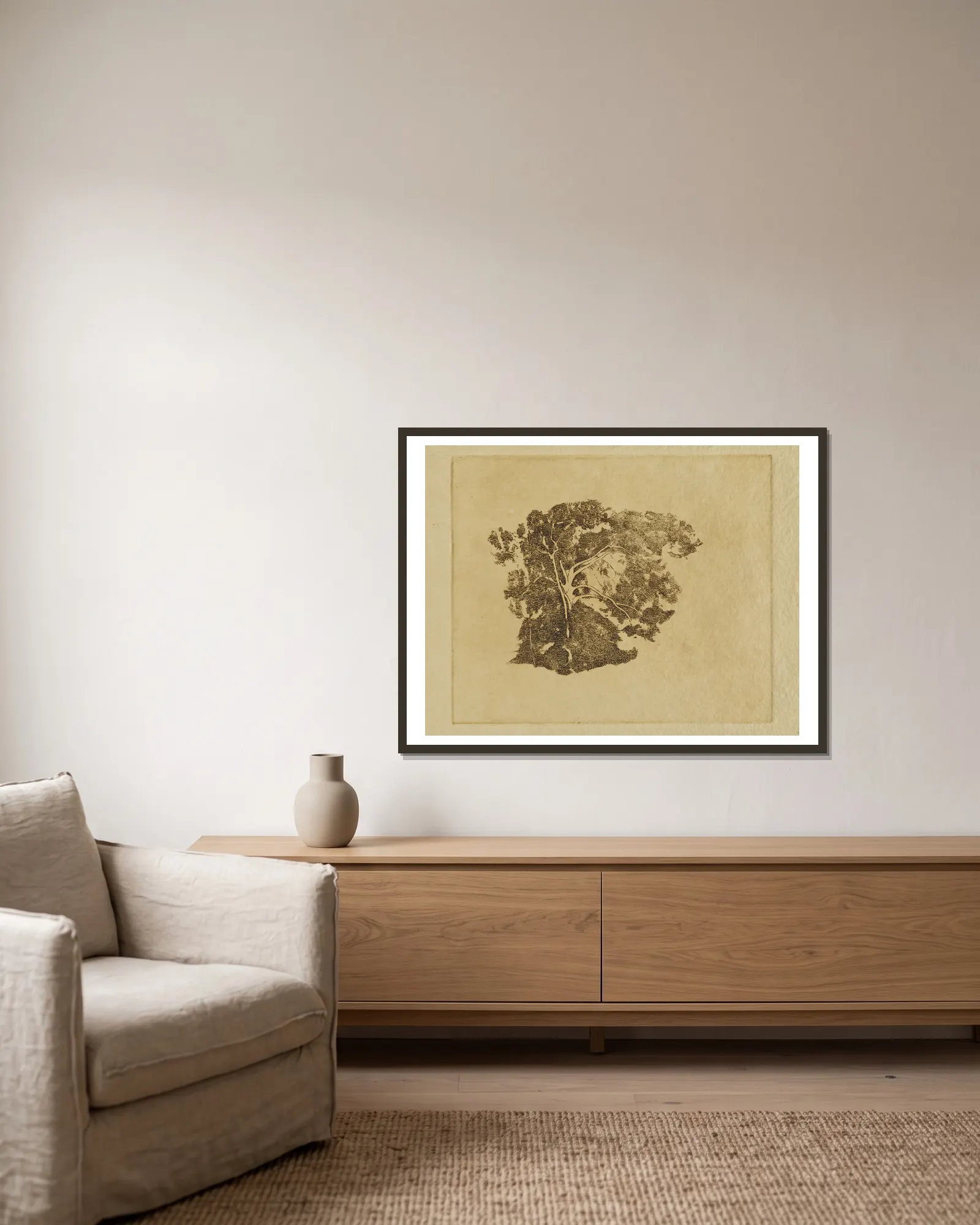 Tree Study av Emil Carlsen inramad på en vägg
