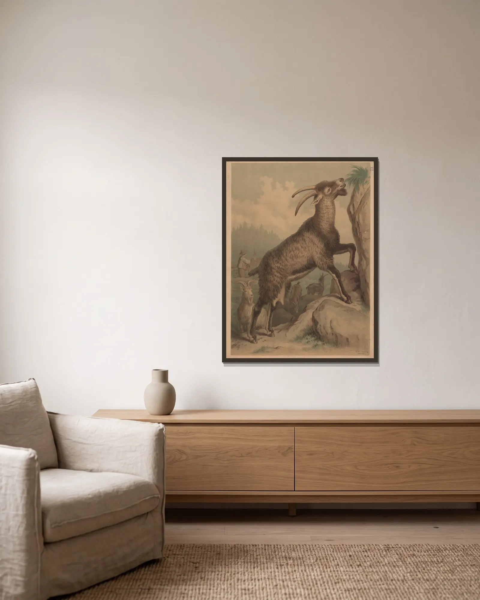 Goat av Emil Schmidt inramad på en vägg