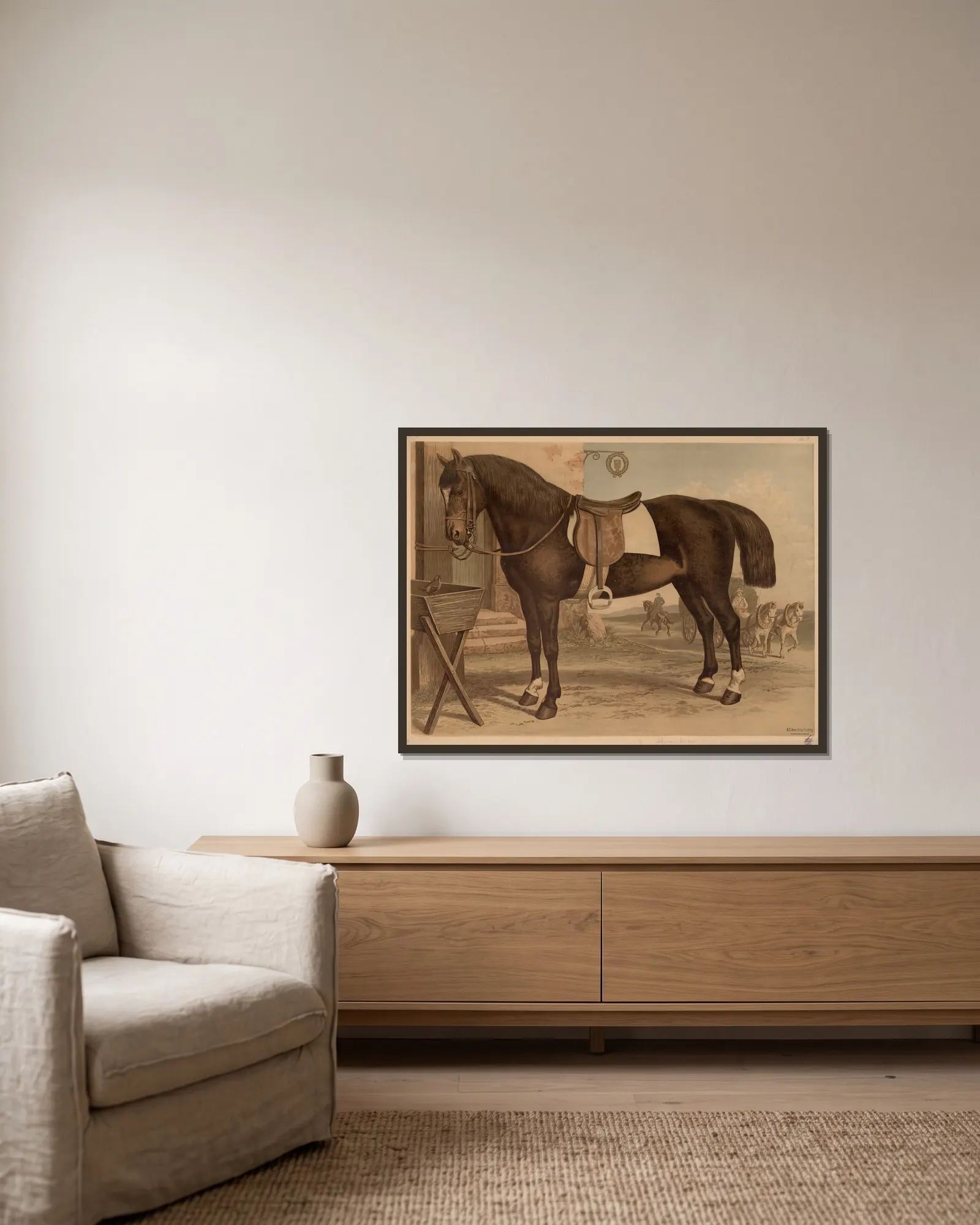 Horse av Emil Schmidt inramad på en vägg