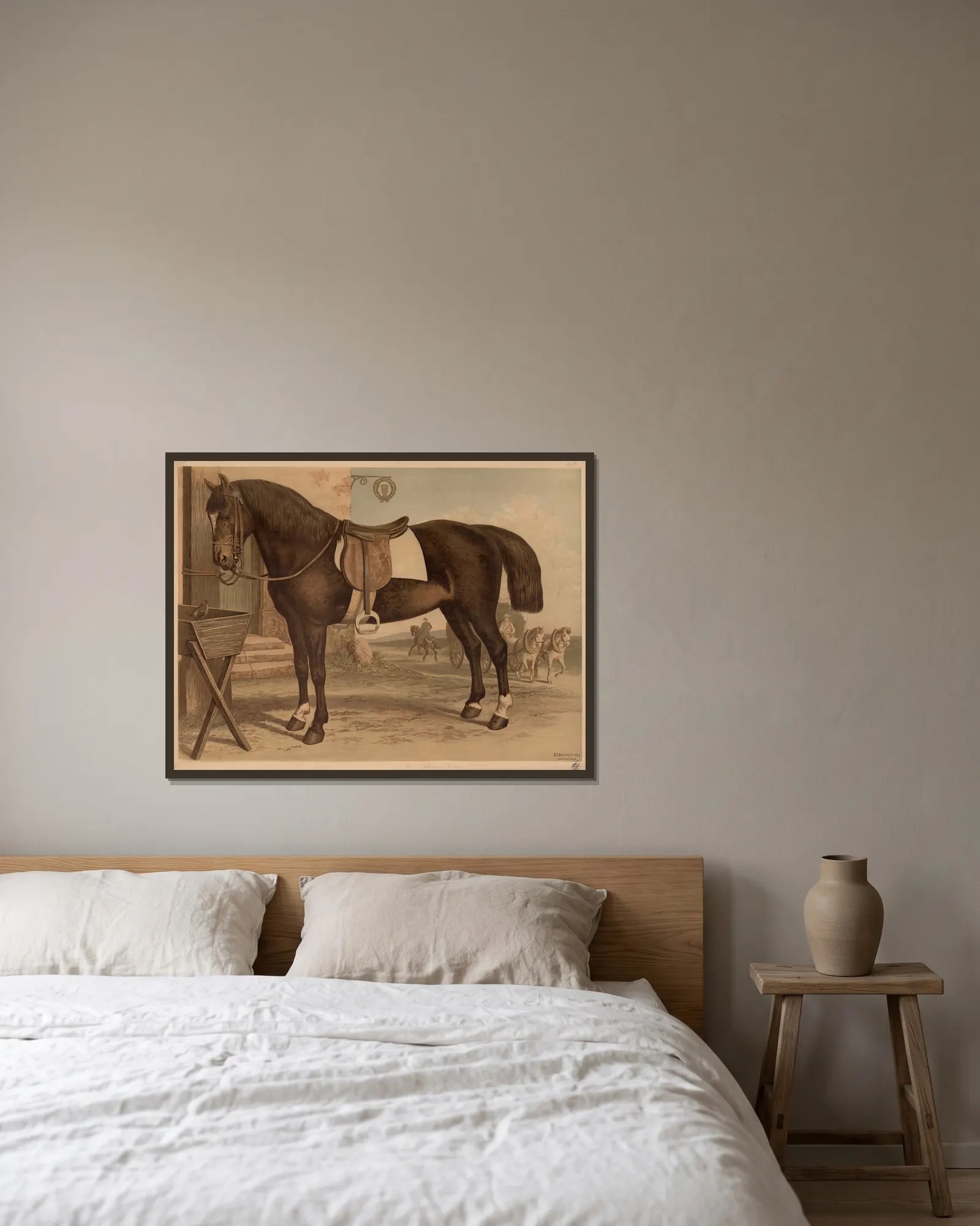 Horse av Emil Schmidt inramad på en vägg