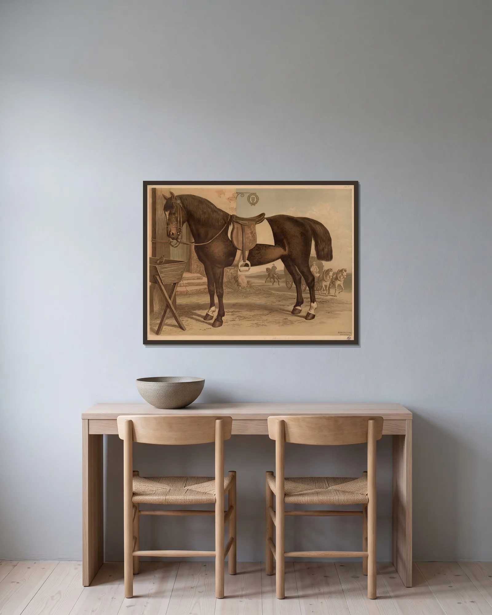Horse av Emil Schmidt inramad på en vägg