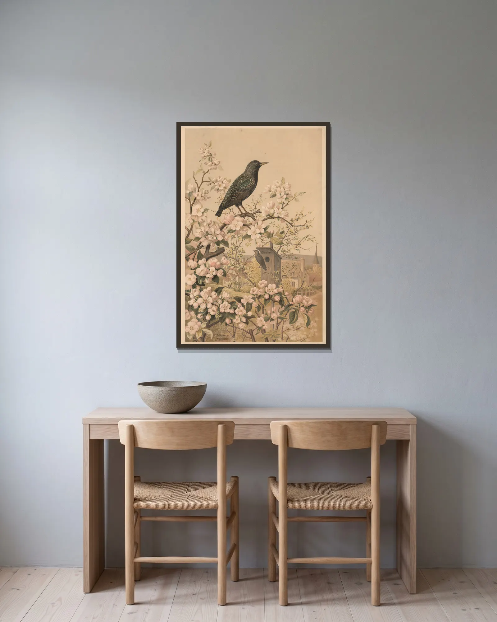 Starling av Emil Schmidt inramad på en vägg
