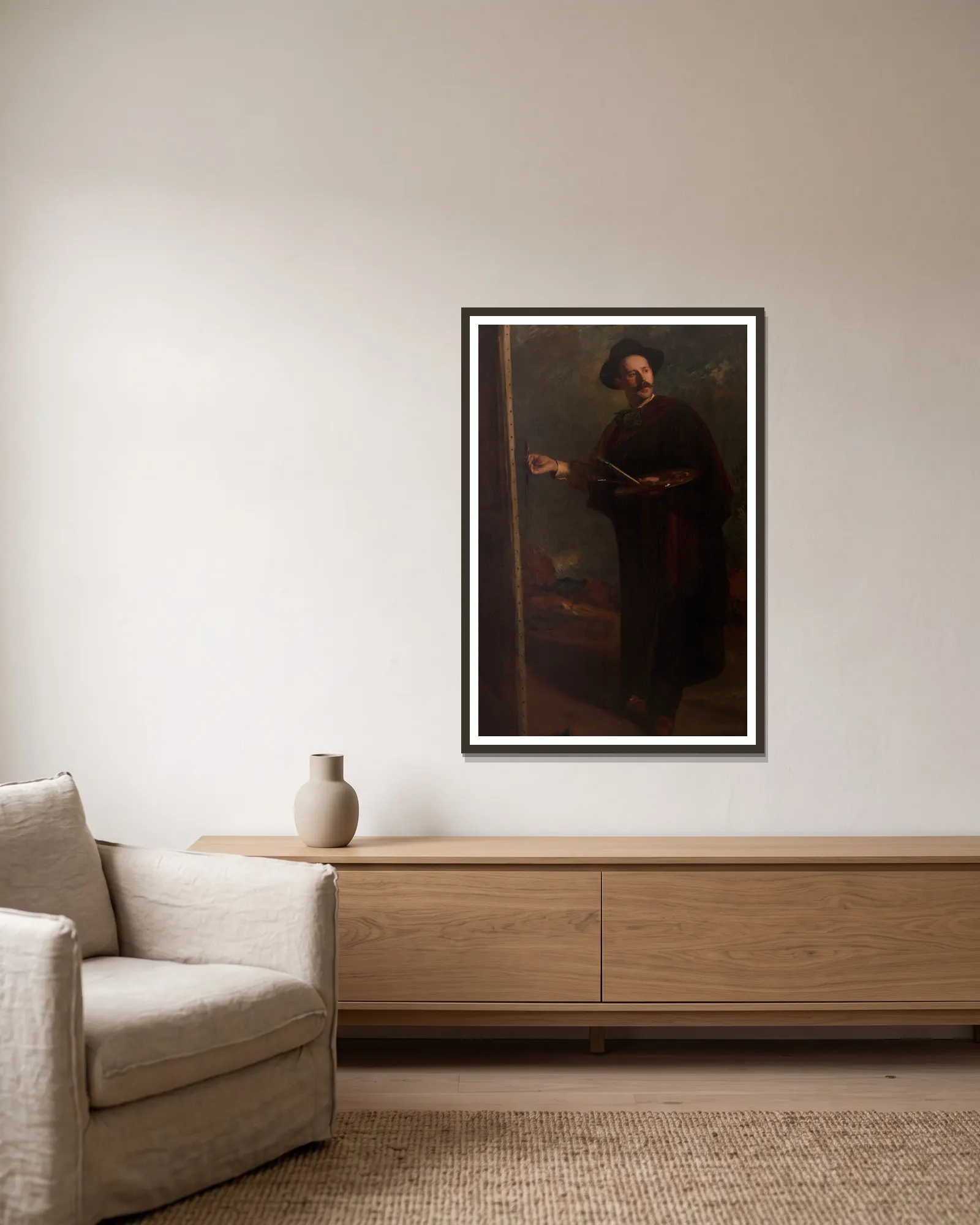 Portrait d’Ignacio Zuloaga av Jacques-Émile Blanche inramad på en vägg