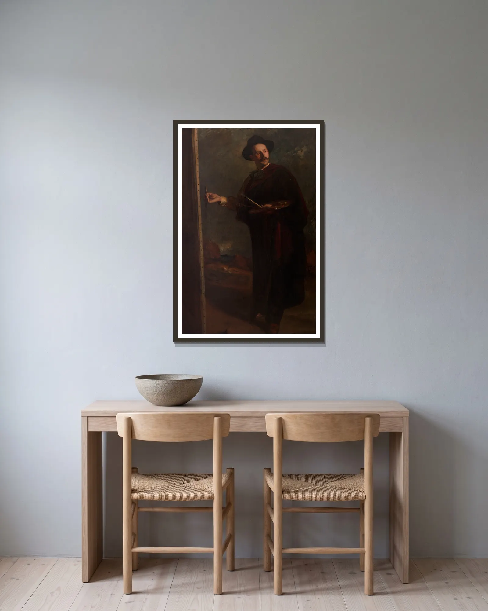 Portrait d’Ignacio Zuloaga av Jacques-Émile Blanche inramad på en vägg